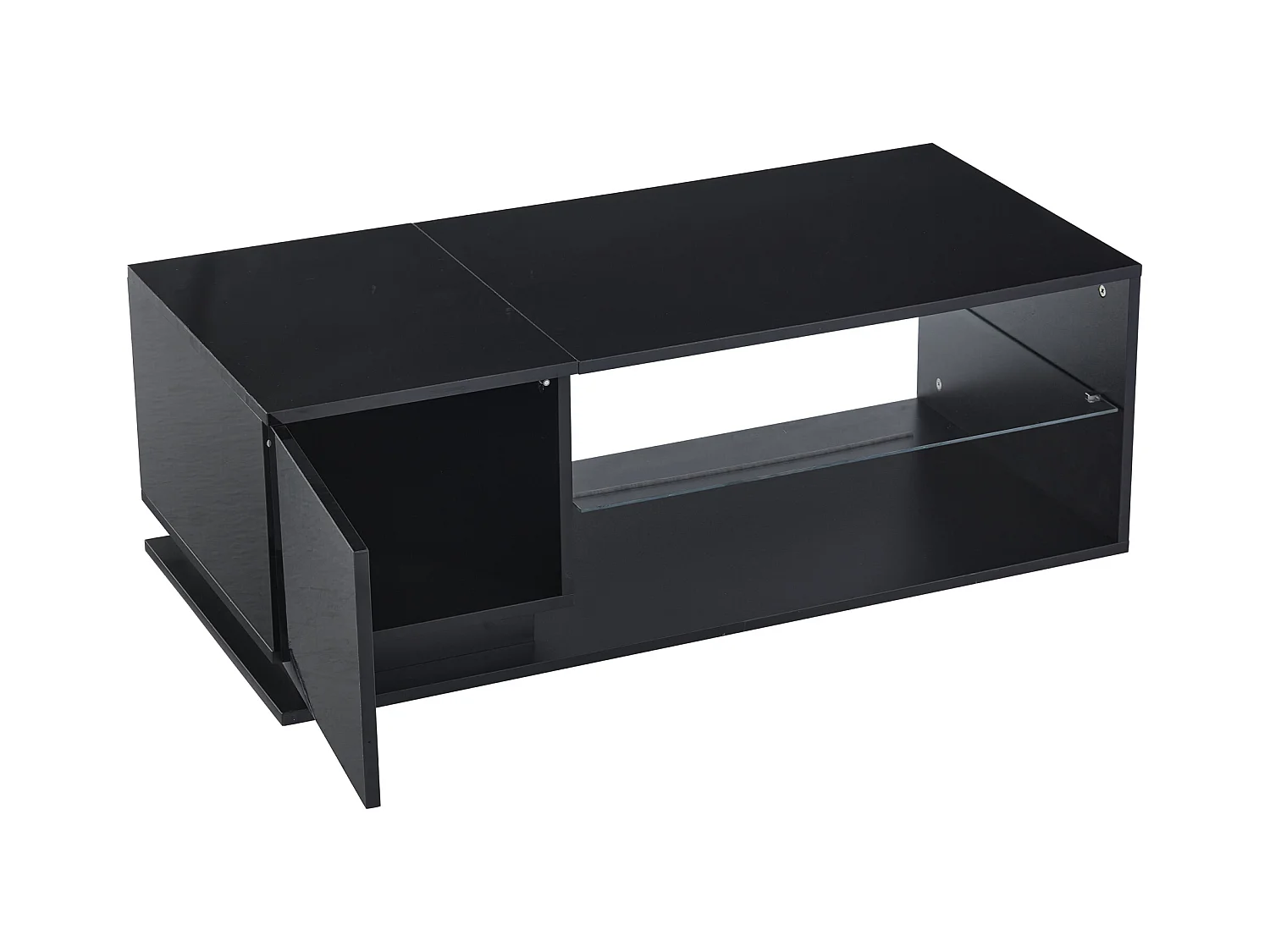 Table basse de salon - 105 x 50 x 36 cm - avec Leds + 1 porte + rangements - aggloméré - noir