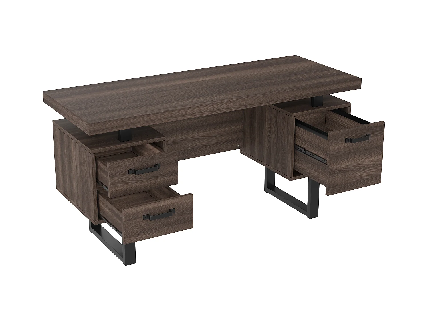 Bureau simple - 135 x 54 x 76 cm - avec 3 tiroirs silencieux - résistant aux éclaboussures - MDF + Métal - marron