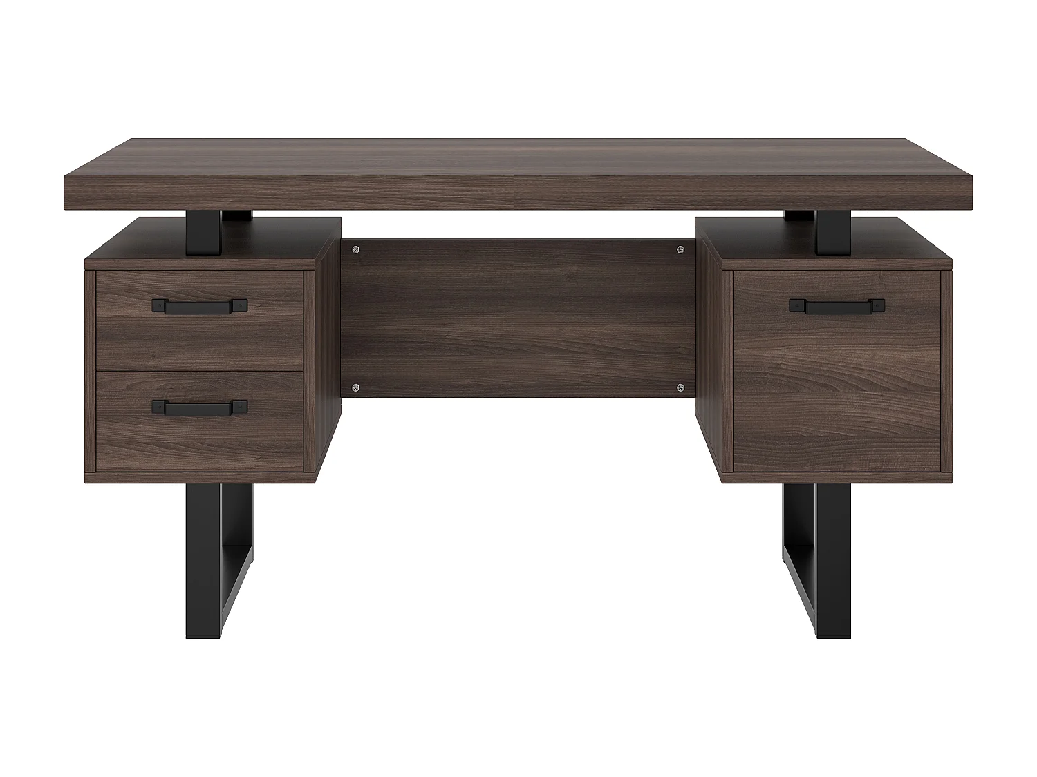 Bureau simple - 135 x 54 x 76 cm - avec 3 tiroirs silencieux - résistant aux éclaboussures - MDF + Métal - marron