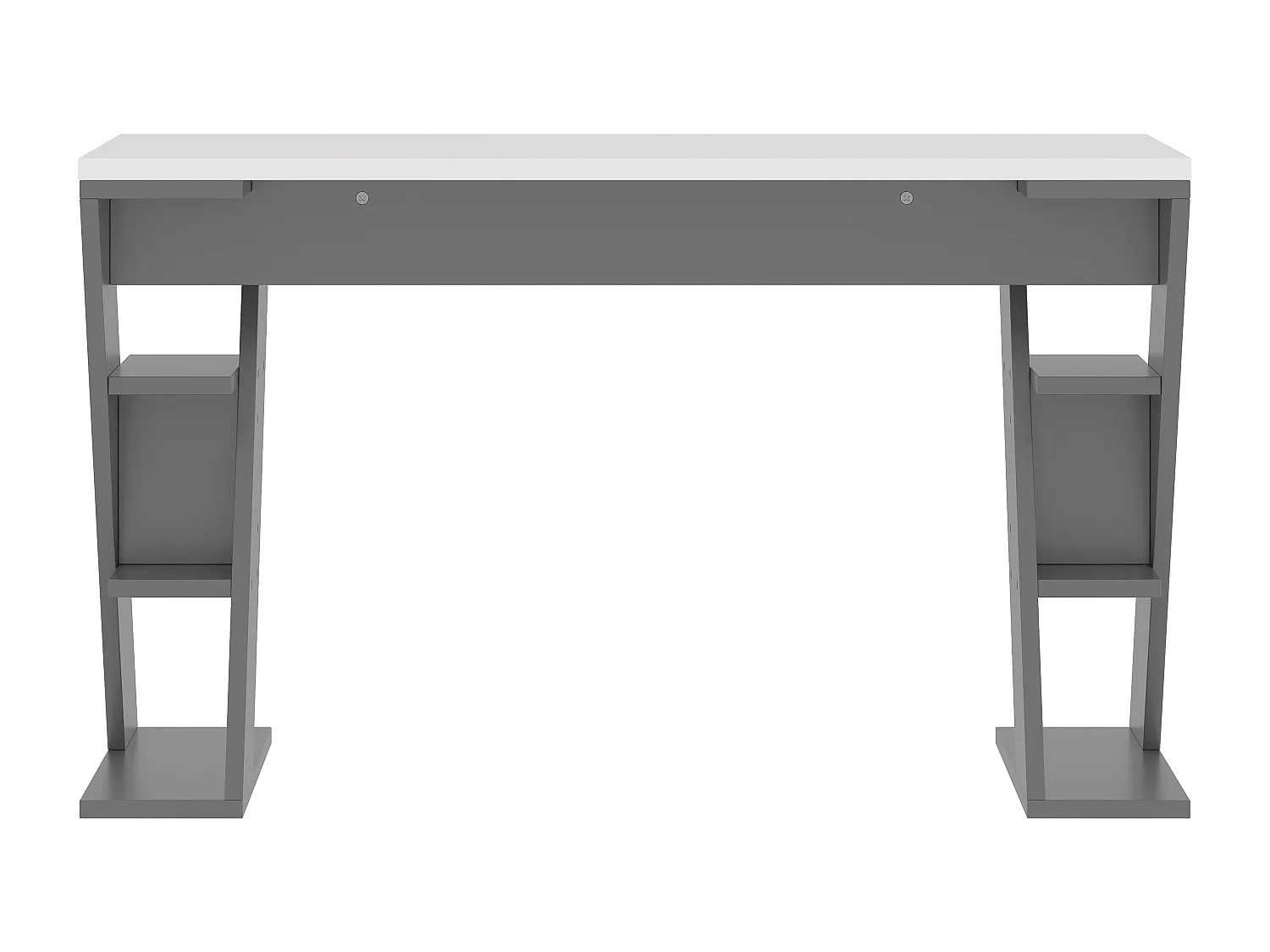 Bureau simple - 120 x 50 x 74 cm - 6 rangements - avec support en X - MDF - gris + blanc