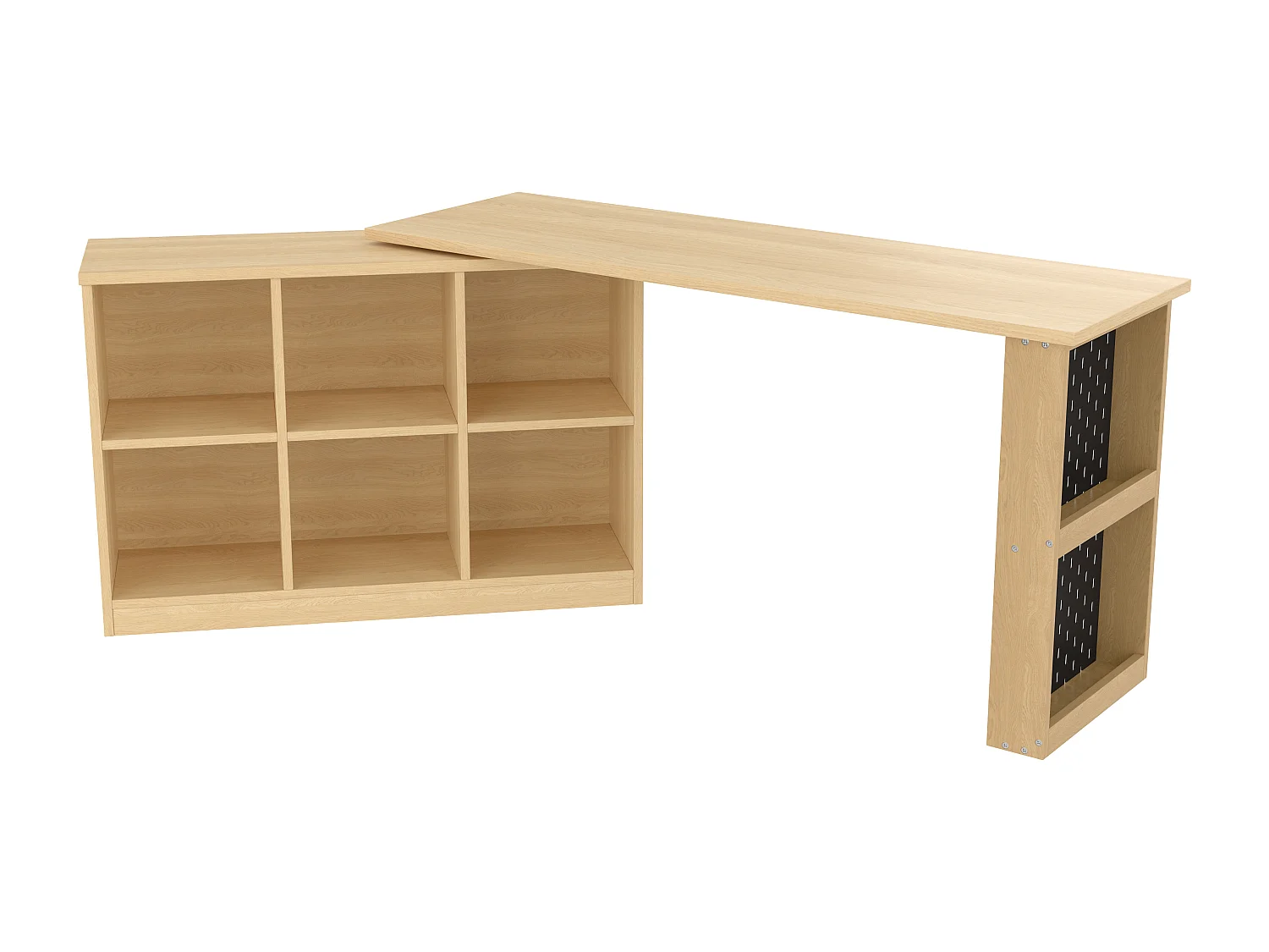 Table de bureau - 140 x 104 x 75 cm - avec 6 rangements + étagère - forme modifiable - MDF - naturel