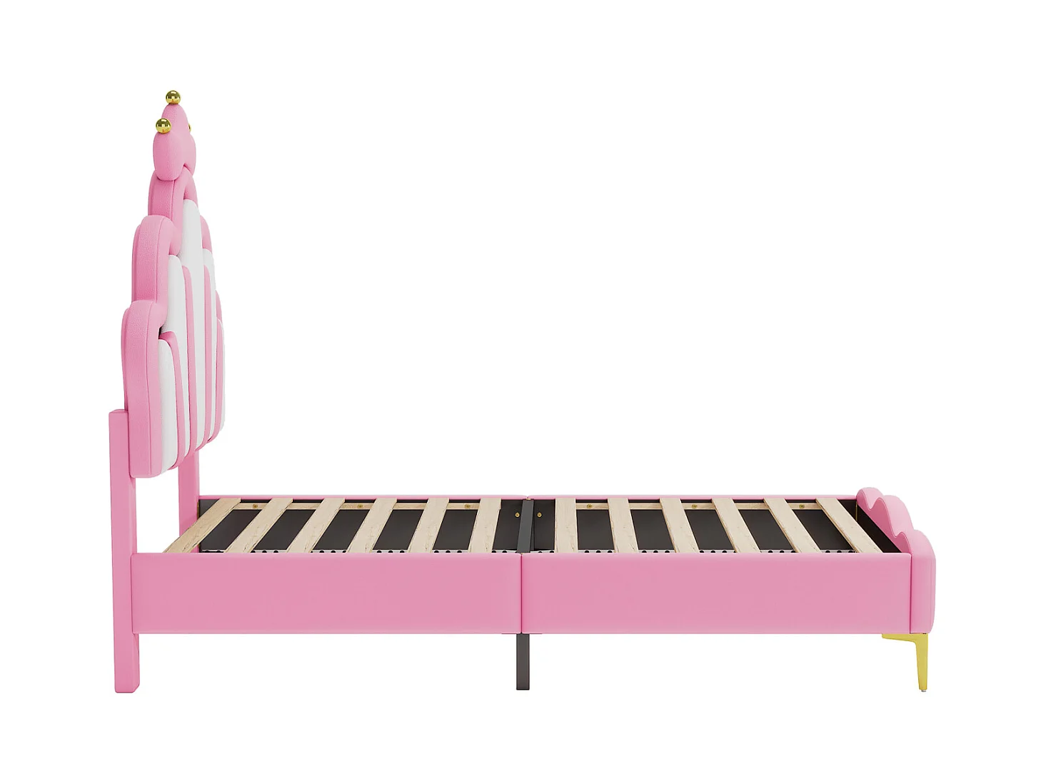 Lit rembourré pour enfant 90 x 200 cm avec LED, lit de princesse couronne, en polyuréthane, rose