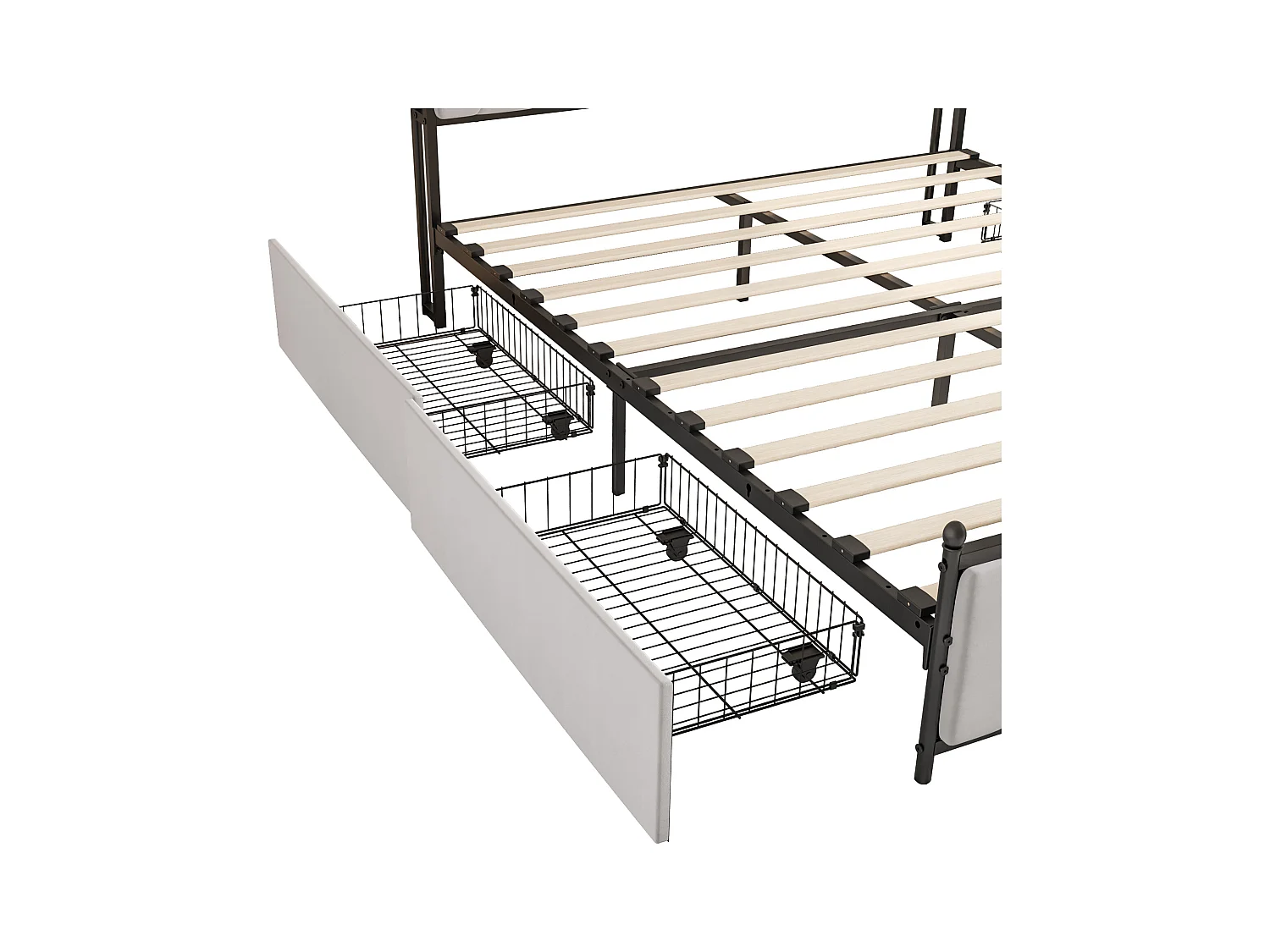 Lit 140x200 cm avec Sommier LED et USB,Lit Double rembourré avec sommier à Lattes et 4 Tiroirs,beige