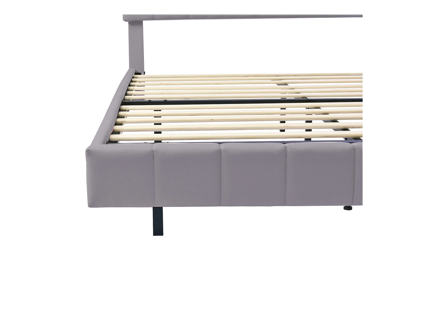 Letto 140 x 200 cm con illuminazione a LED e testiera regolabile, rete a doghe, tessuto di lino, grigio