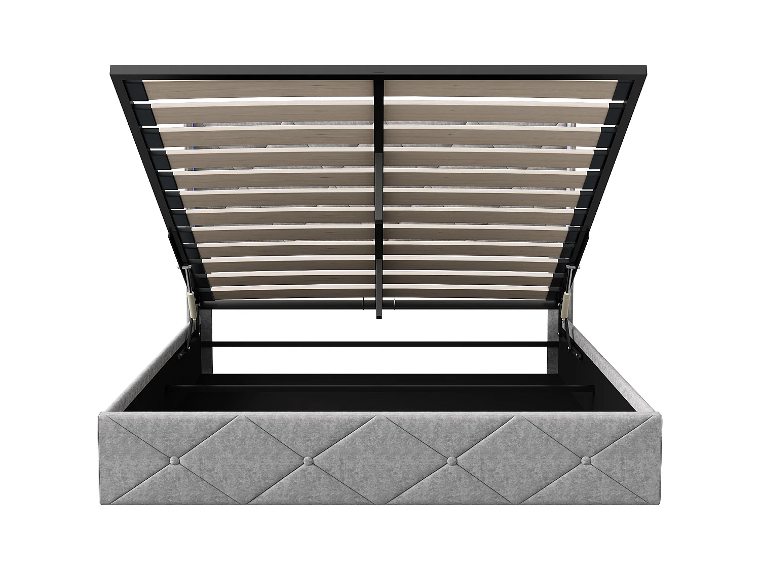 Letto matrimoniale imbottito, 140 x 200 cm, LED, contenitore e rete a doghe, velluto, grigio