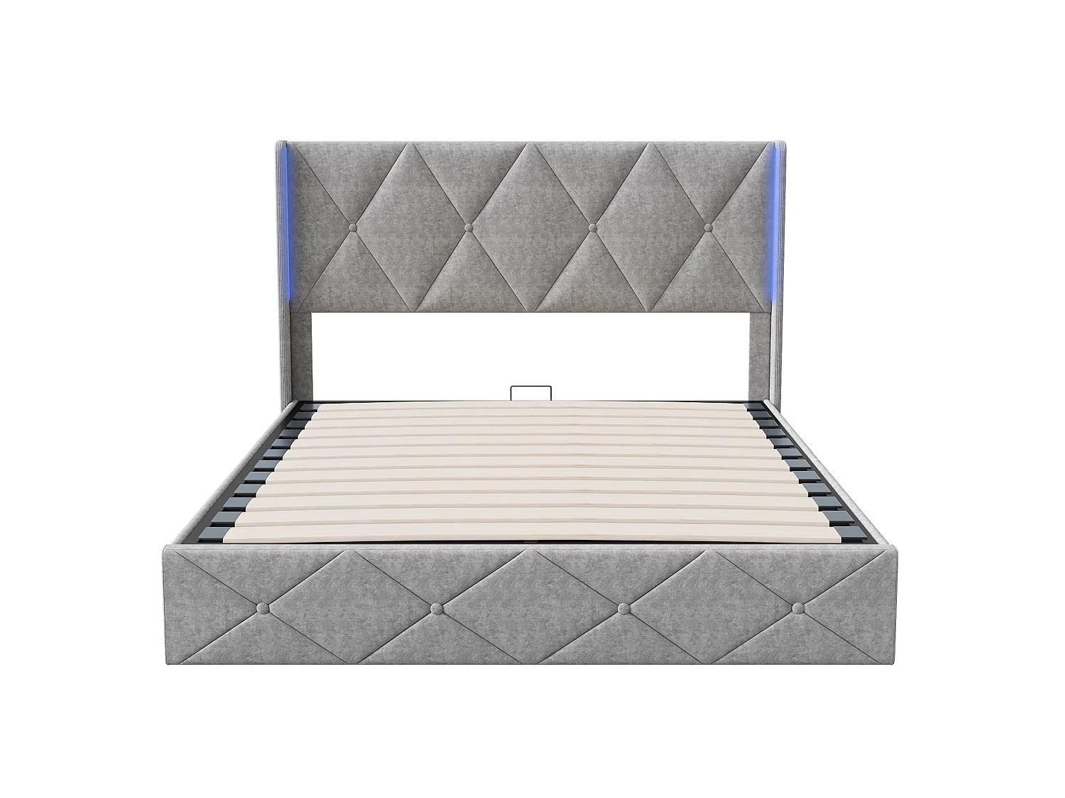 Lit 2 Personnes Rembourré 140x200cm, Lits Capitonné avec Rangement, avec LED et Sommier à Lattes en Bois et Tête de Lits, Gris
