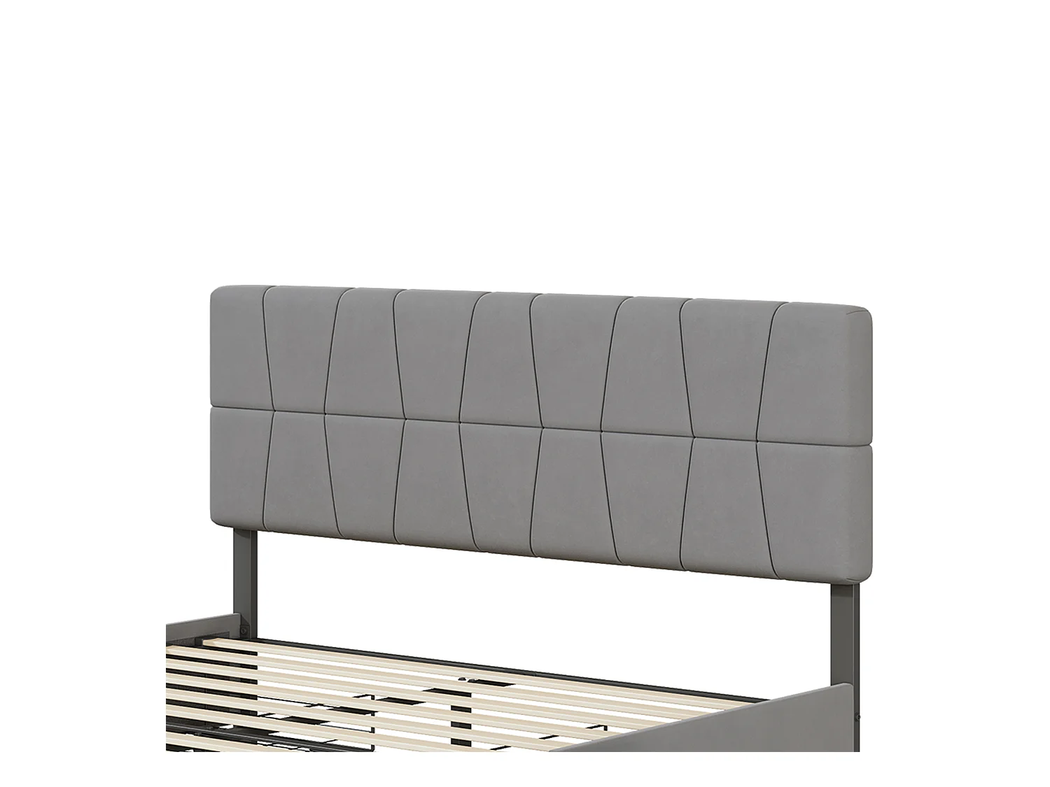 Lit Capitonné 160x200 cm avec grand rangement, Double Avec Dossier et Sommier à Latte, Velours,Gris