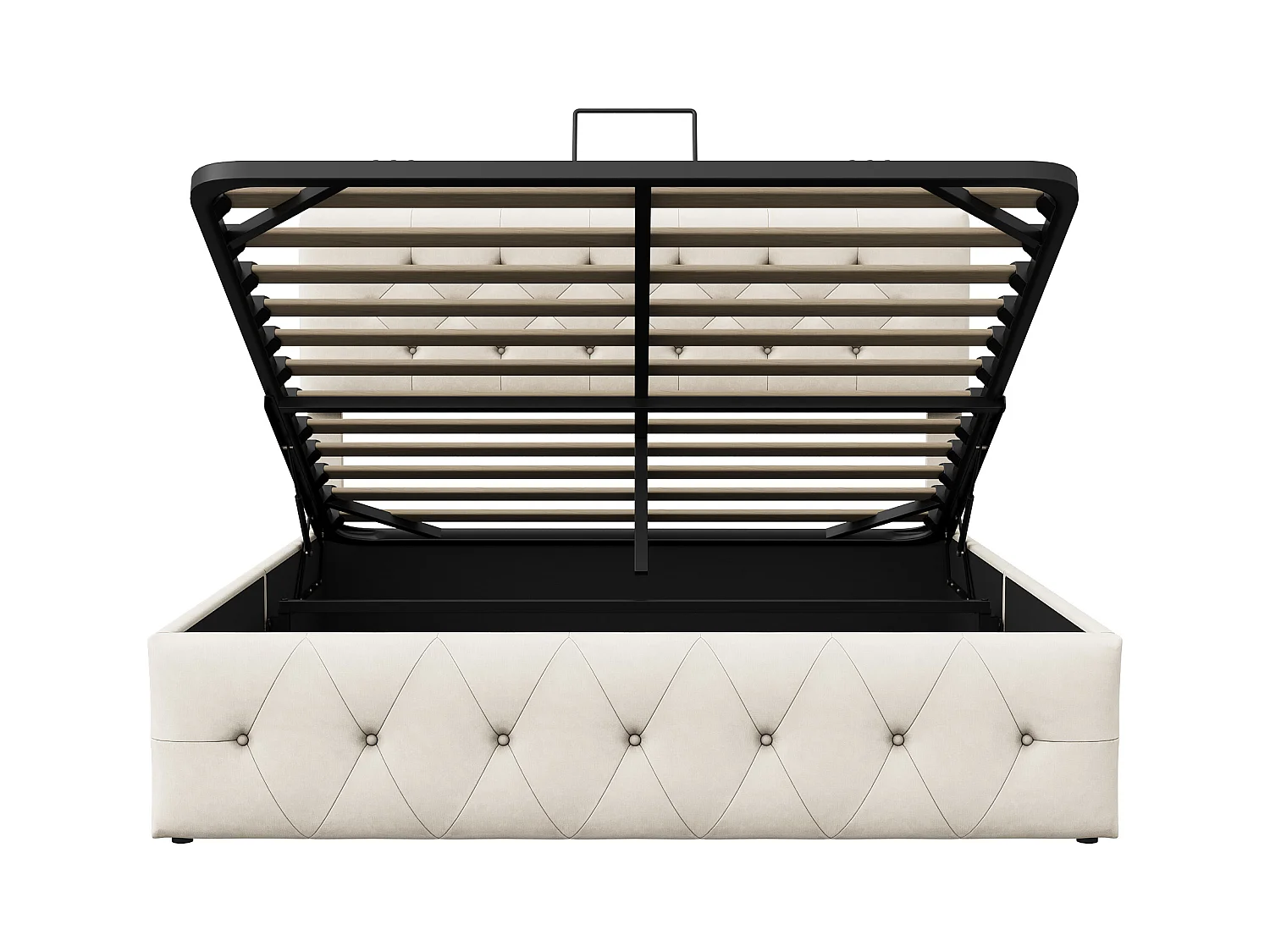 Lit rembourré 140 x 200 cm, Lit Double avec Rangement sous Lit, sommier à Lattes en métal, Beige