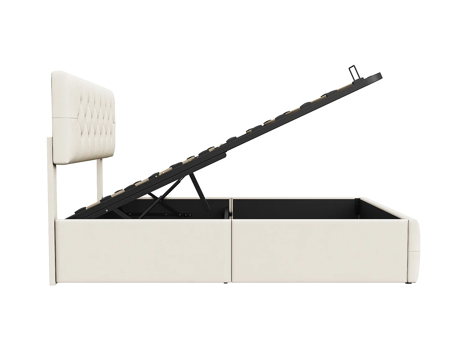 Lit rembourré 140 x 200 cm, Lit Double avec Rangement sous Lit, sommier à Lattes en métal, Beige