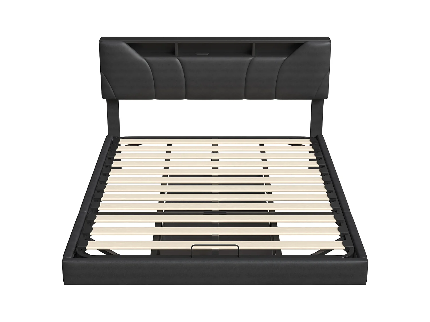 Letto contenitore imbottito 140x200cm con rete a doghe, struttura letto sospesa con luce LED, nero