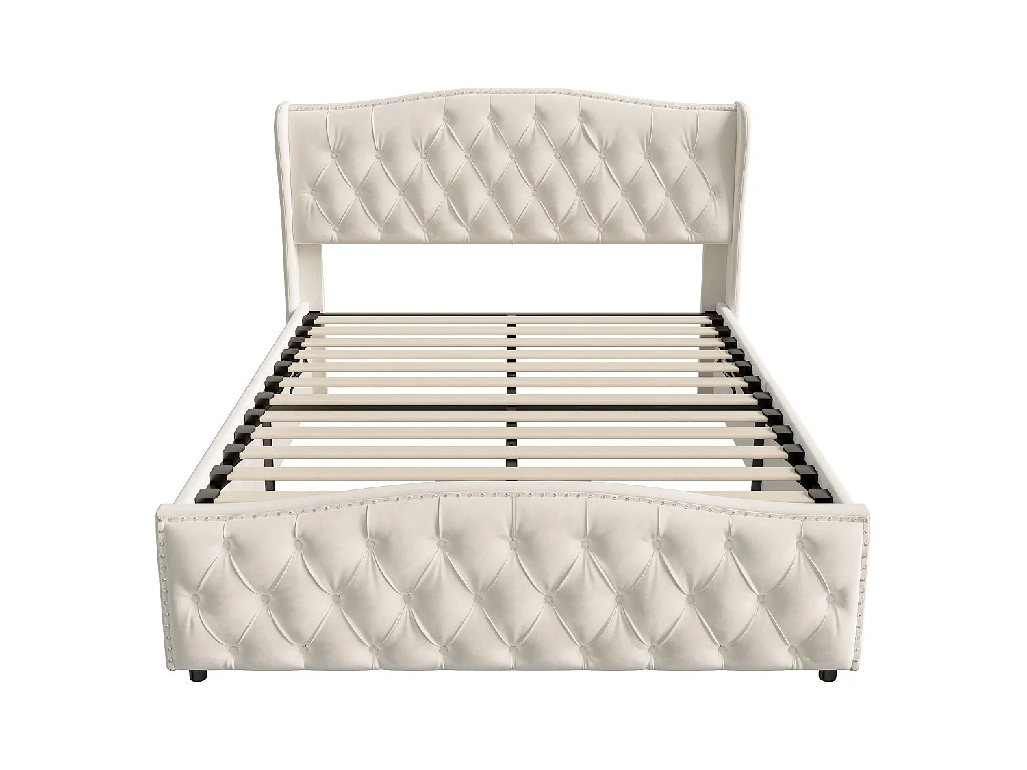 Letto matrimoniale imbottito 160 x 200 cm, con rete a doghe, con testiera regolabile, velluto, bianco