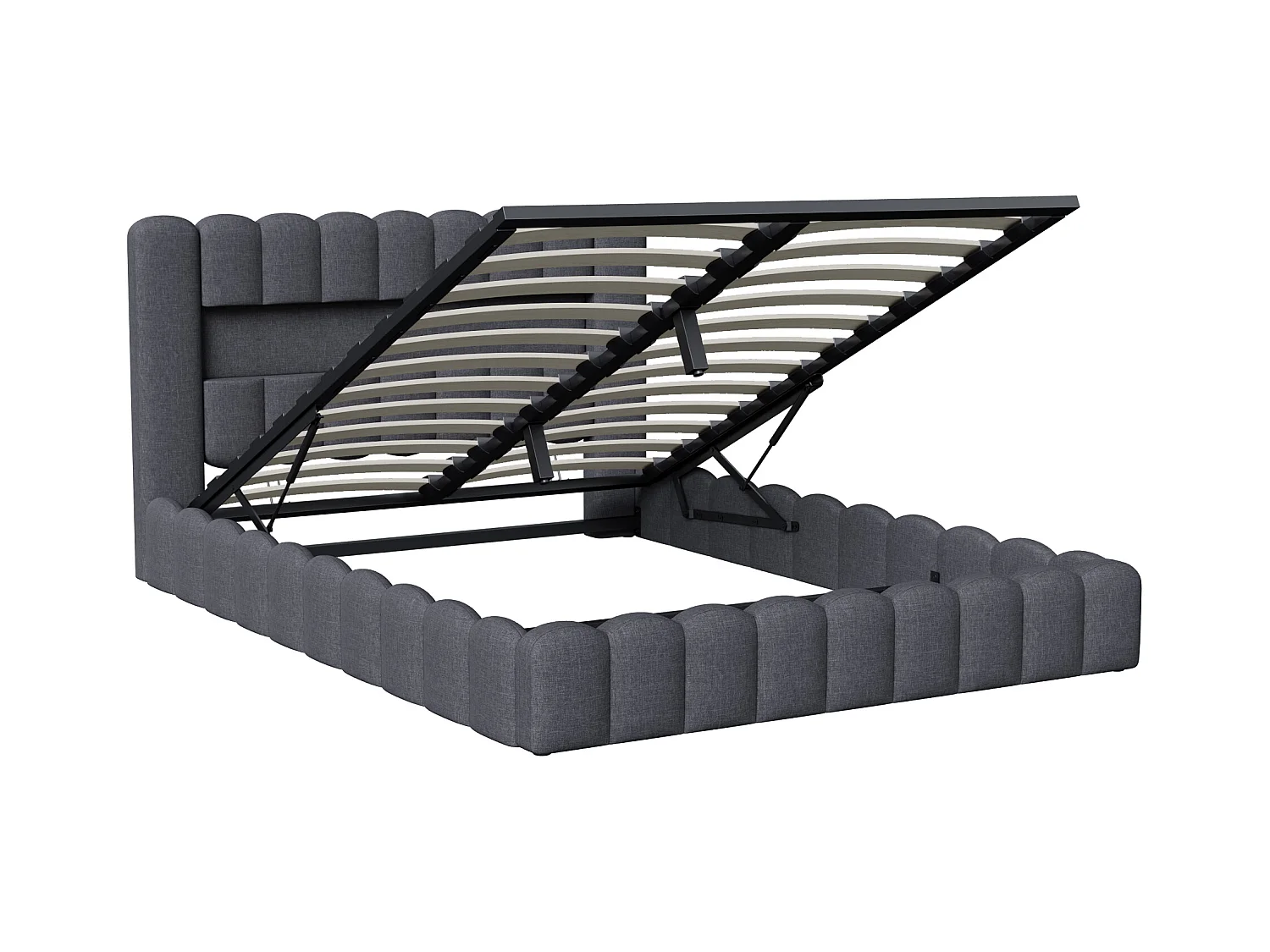 Gestoffeerd bed 180x200 cm met LED en USB-oplaadpunt, met functie en lattenbodem, linnen, grijs