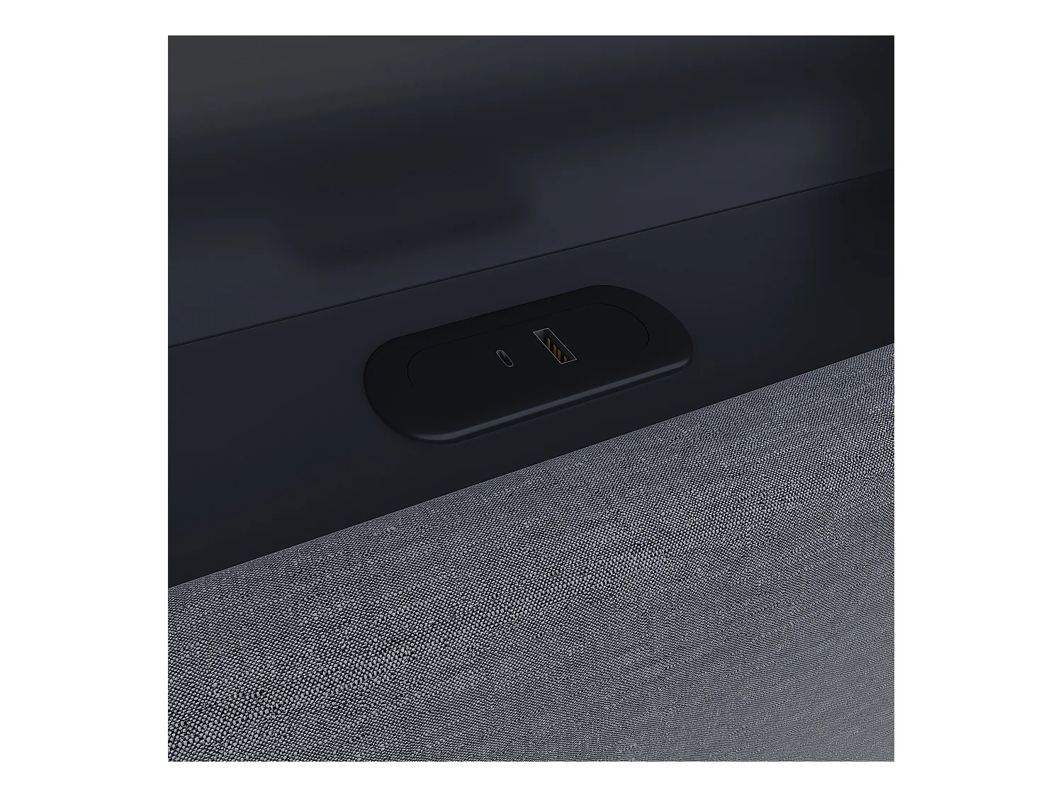 Cadre de lit 160x200 LED et USB, lit double avec 4 tiroirs, tête de lit avec rangement, lin, gris