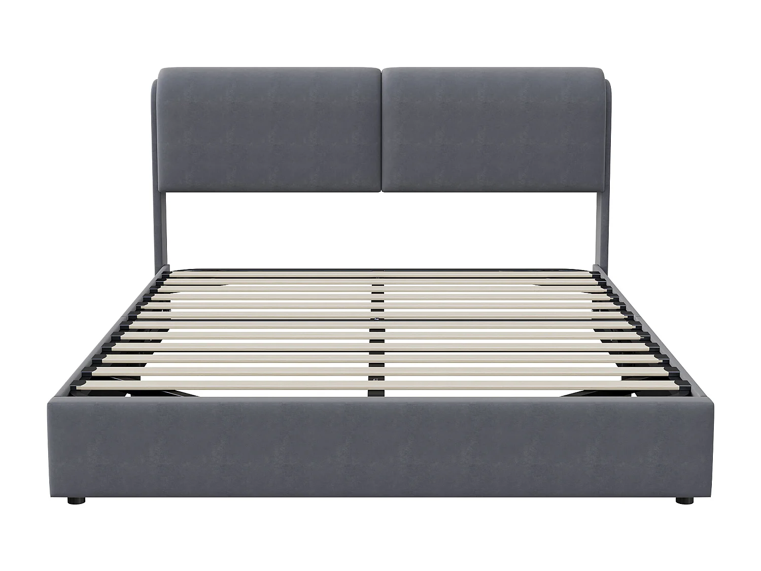 Lit Coffre 160x200 avec Rangement et Tete de Lit, LED,Lit  avec sommier à Lattes,Velours,Gris