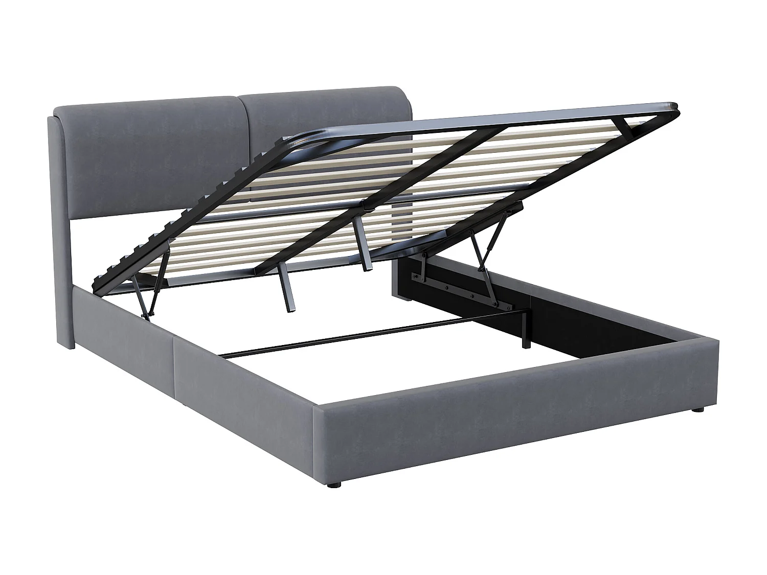 Lit Coffre 160x200 avec Rangement et Tete de Lit, LED,Lit  avec sommier à Lattes,Velours,Gris