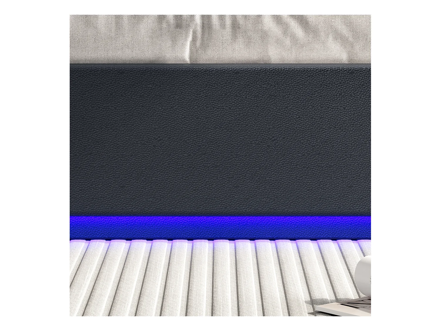 Letto contenitore 140x200 cm, testiera imbottita con LED e USB, ampio vano contenitore sottoletto, tessuto PU, nero