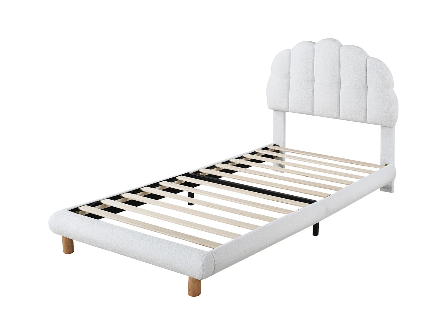 Lit Simple Rembourré avec Sommier à Lattes en Bois, 90x200cm Lit d'enfan avec Tête de Lit, Blan