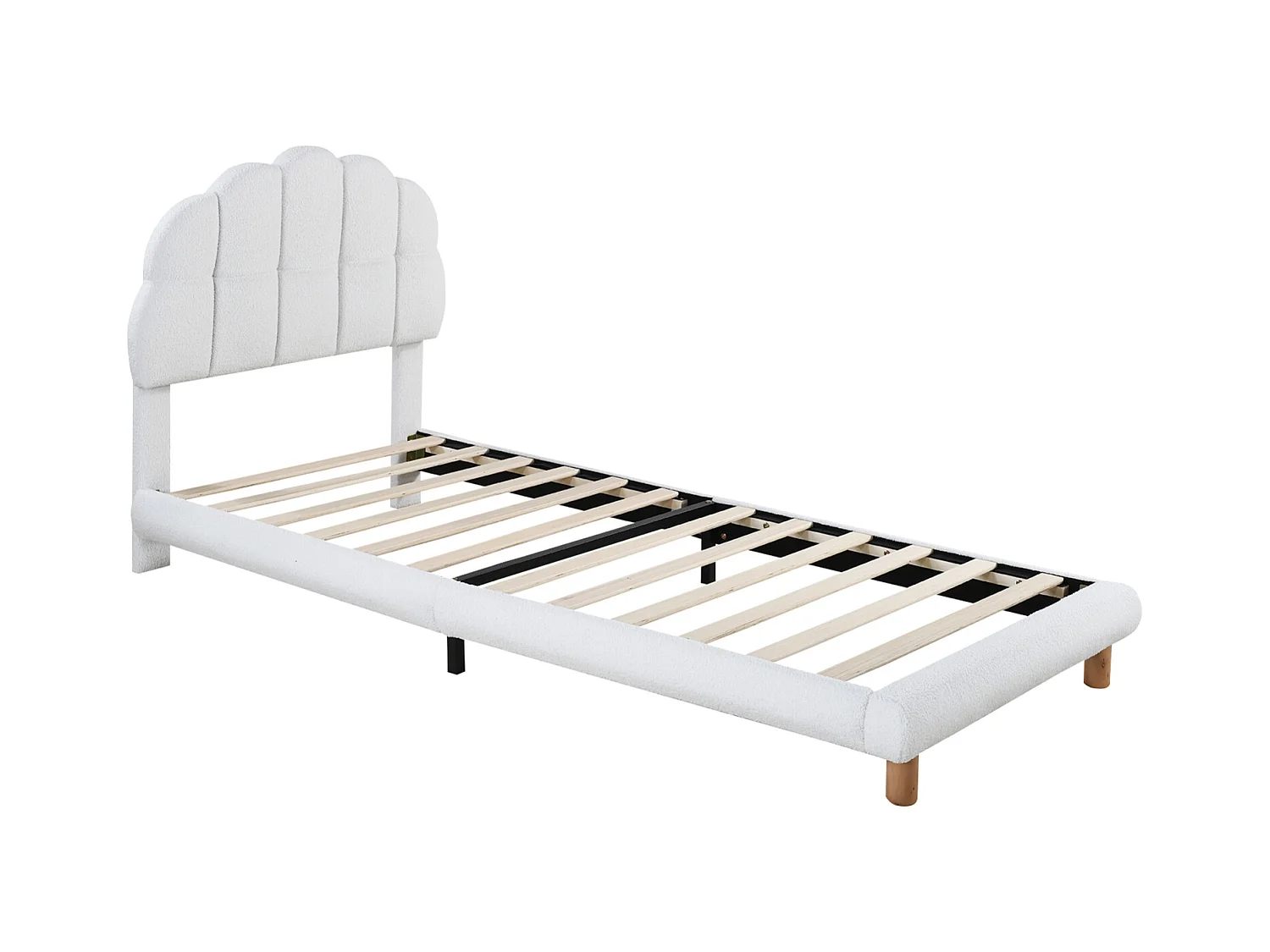 Lit Simple Rembourré avec Sommier à Lattes en Bois, 90x200cm Lit d'enfan avec Tête de Lit, Blan