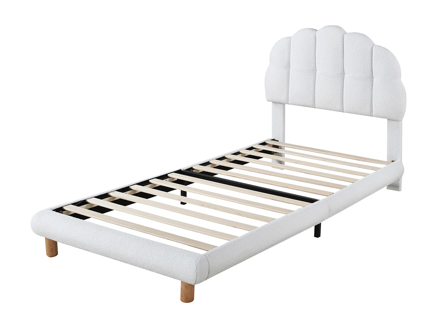 Cama de solteiro estofada com base de ripas de madeira, 90x200cm, cama infantil com cabeceira, branca.