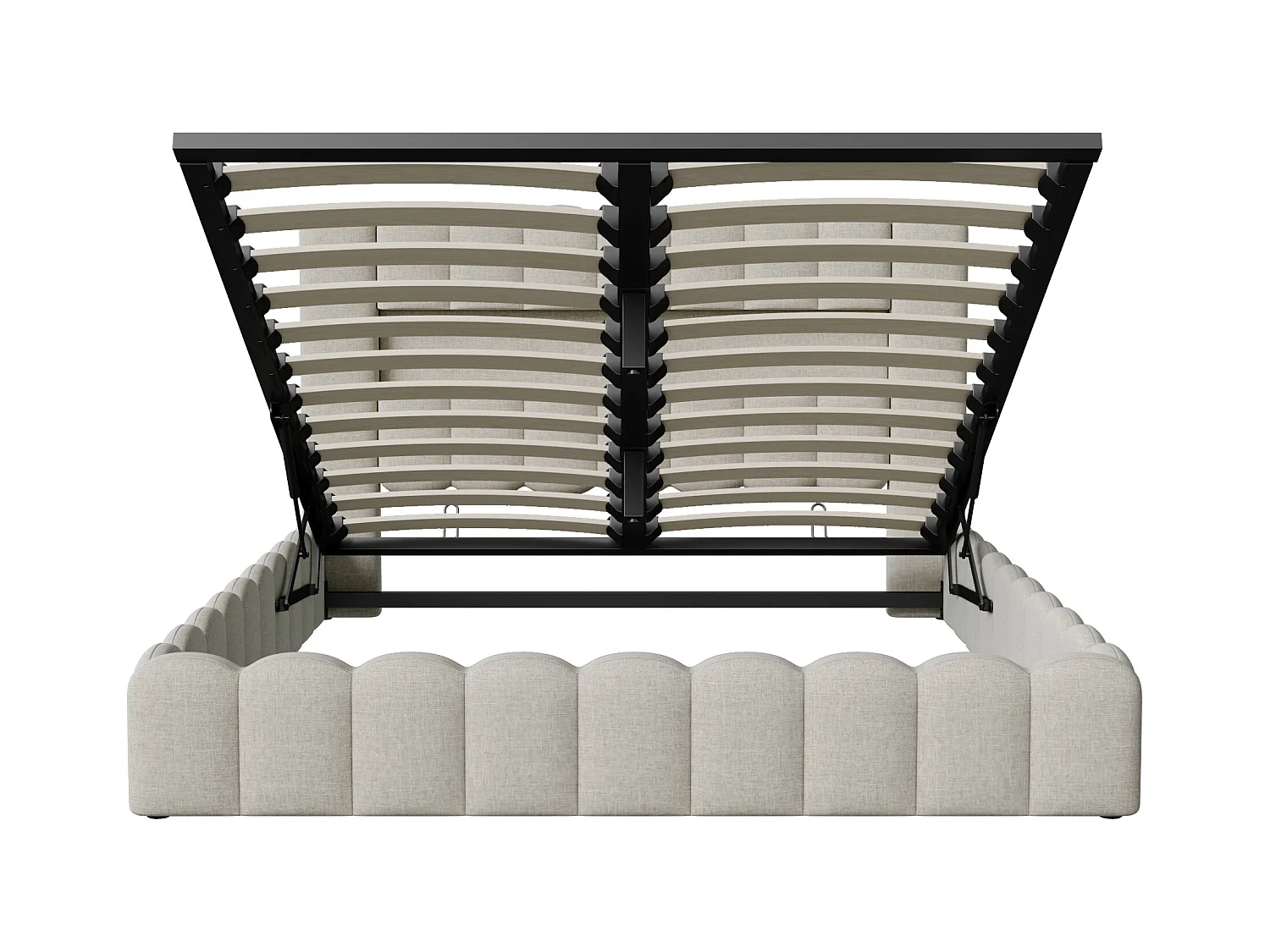 Gestoffeerd bed 140x200 cm met LED en USB-oplaadpunt, met functie en lattenbodem, Beige