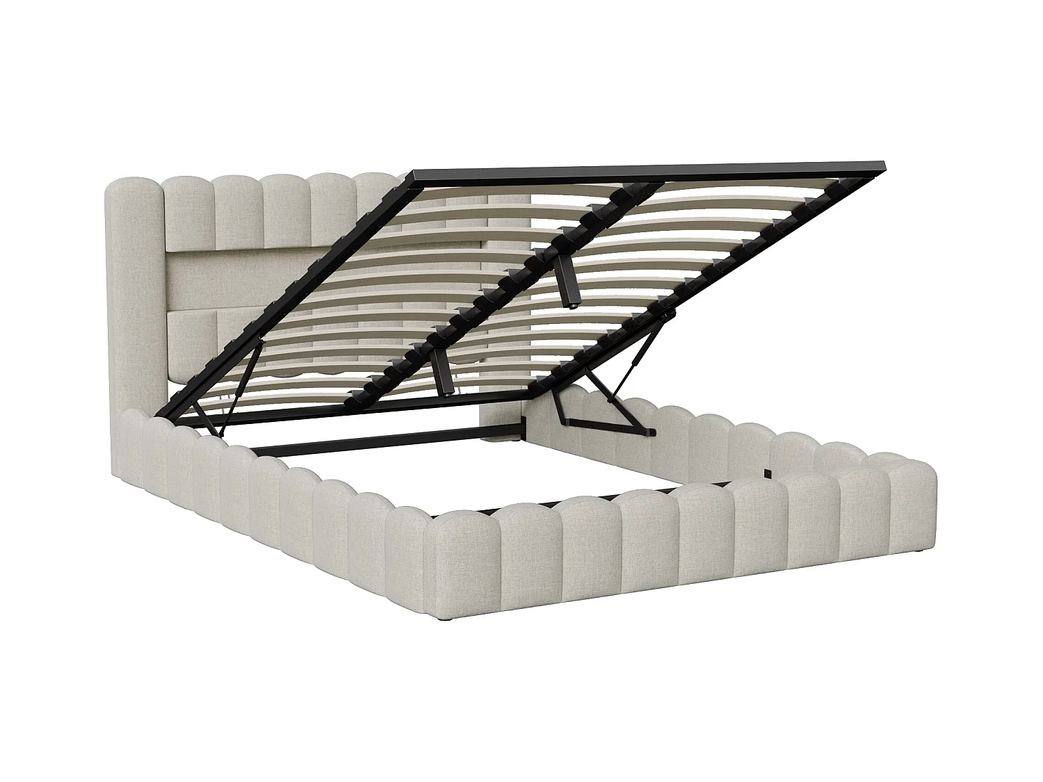 Gestoffeerd bed 140x200 cm met LED en USB-oplaadpunt, met functie en lattenbodem, Beige