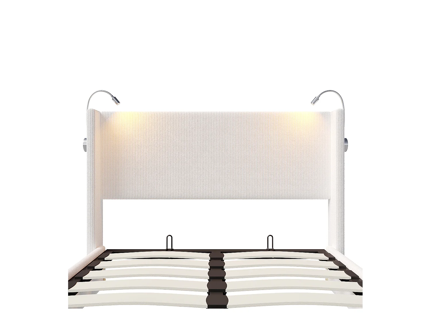 Lit Coffre 140x200 cm,Cadre De Lit avec USB,Bedframe avec sommier à Lattes, Velours côtelé, Blanc