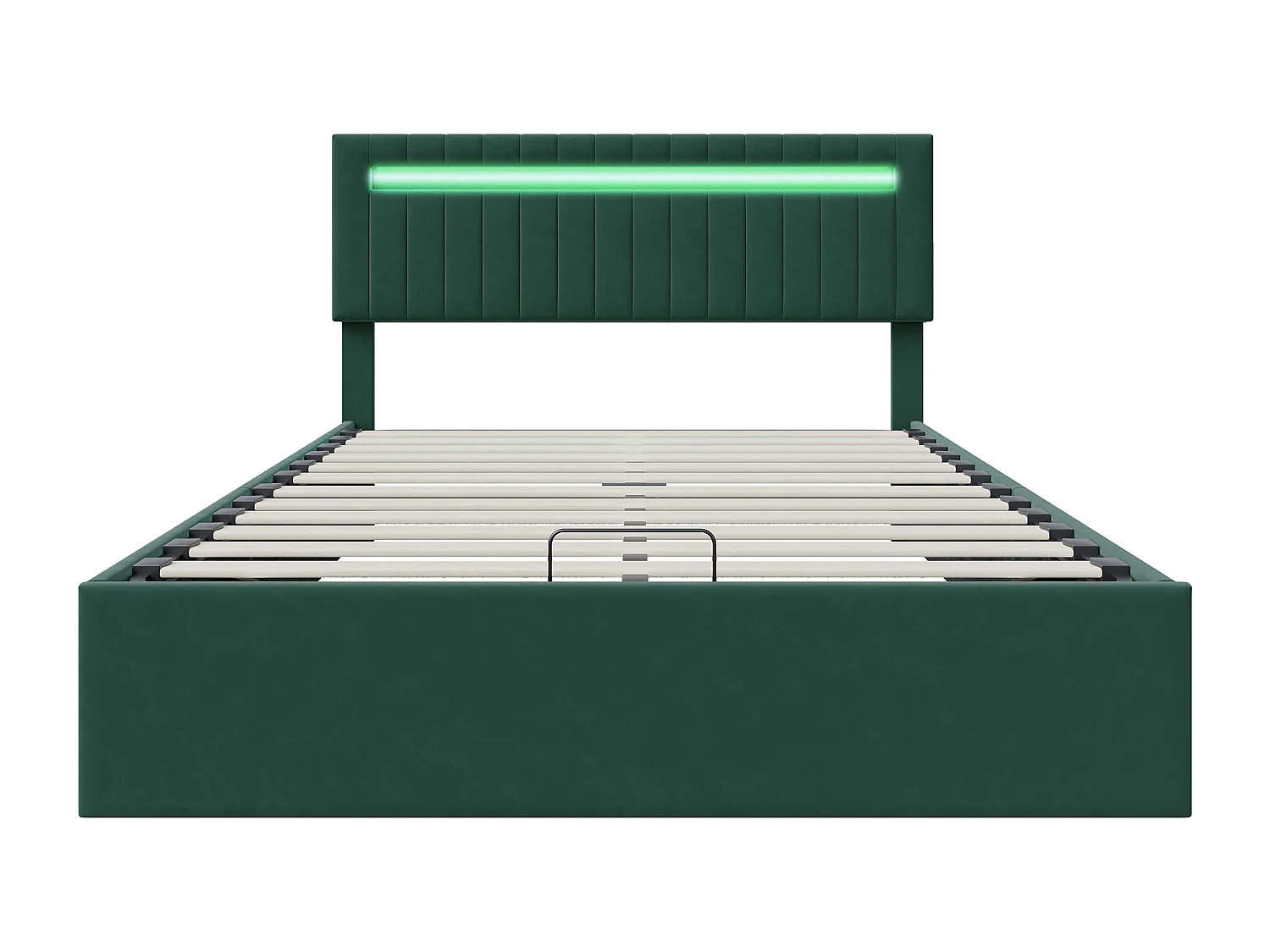 Lit double rembourré, 160 x 200 cm, avec LED et sommier à lattes, espace de rangement, velours, vert