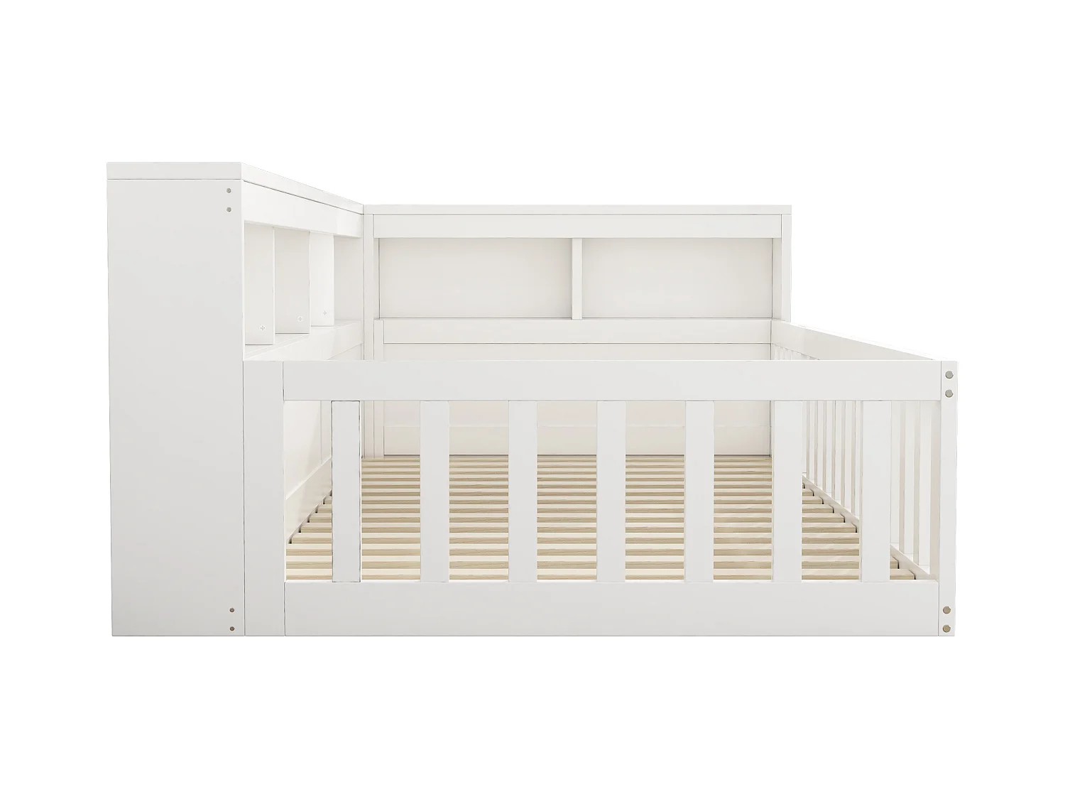 Lit simple pour enfant - 90 x 200 cm - chevet avec rangements + prise + USB - avec sommier à lattes - aggloméré - blanc