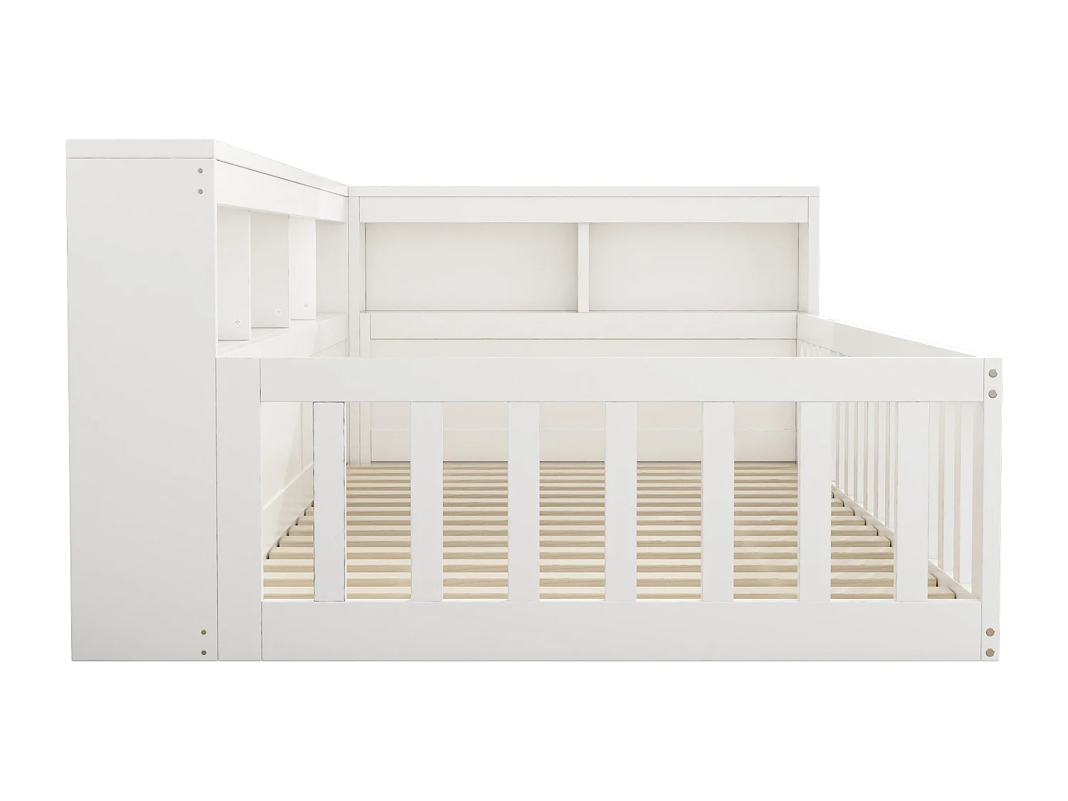 Lit simple pour enfant - 90 x 200 cm - chevet avec rangements + prise + USB - avec sommier à lattes - aggloméré - blanc