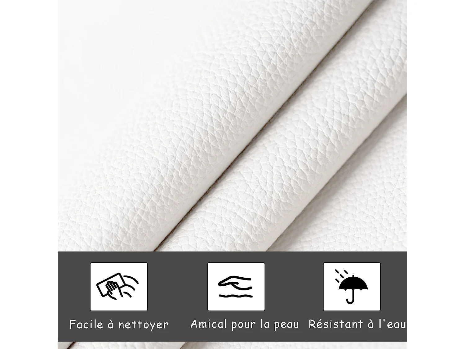 Lit Double Rembourré 140x190 cm avec éclairage LED, LIT avec Sommier et rangement, PU,Blanc