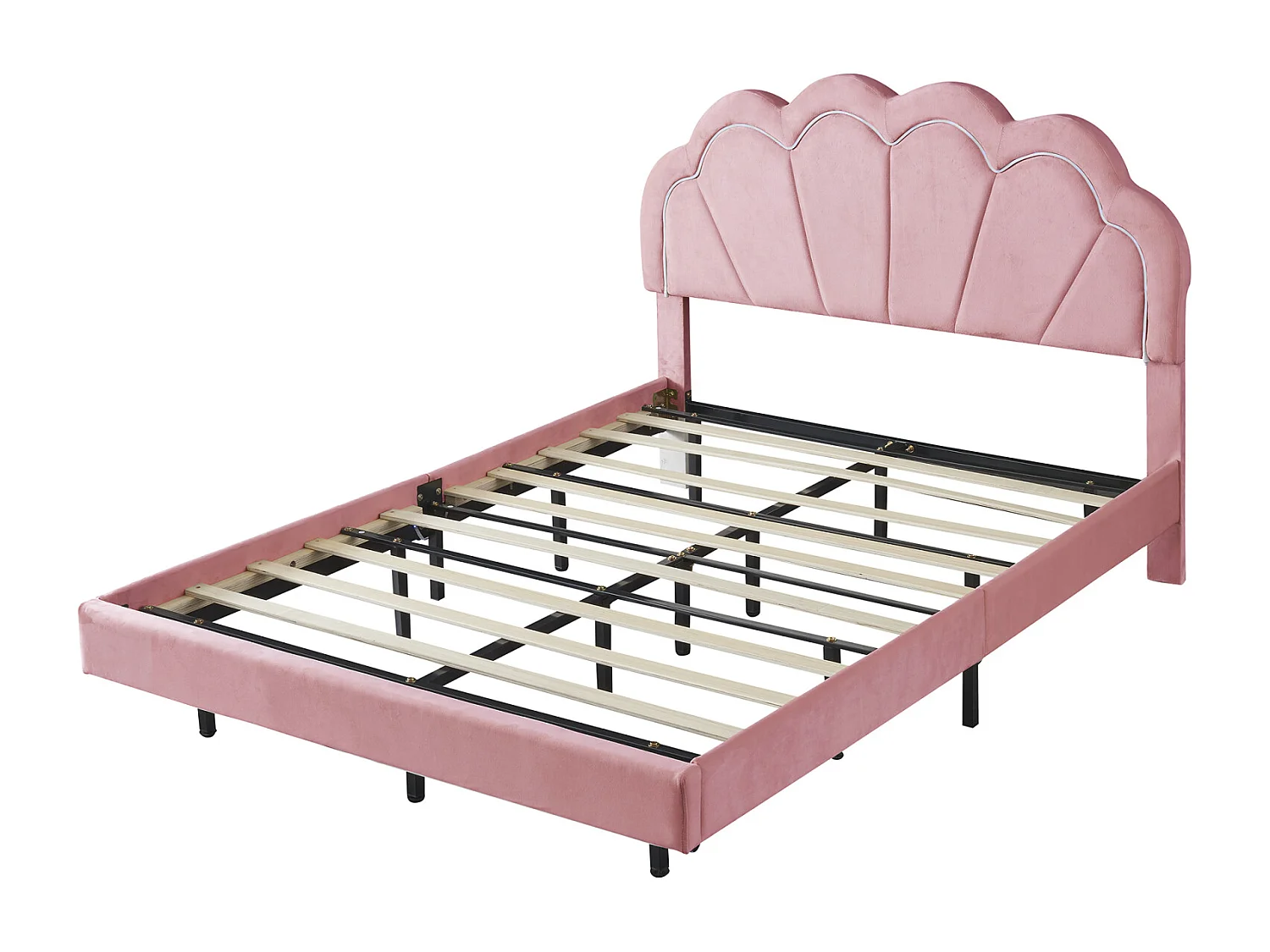 Cama de 140 x 200 cm, acolchada con luces LED y estructura flotante, en forma de nube, de terciopelo, color rosa