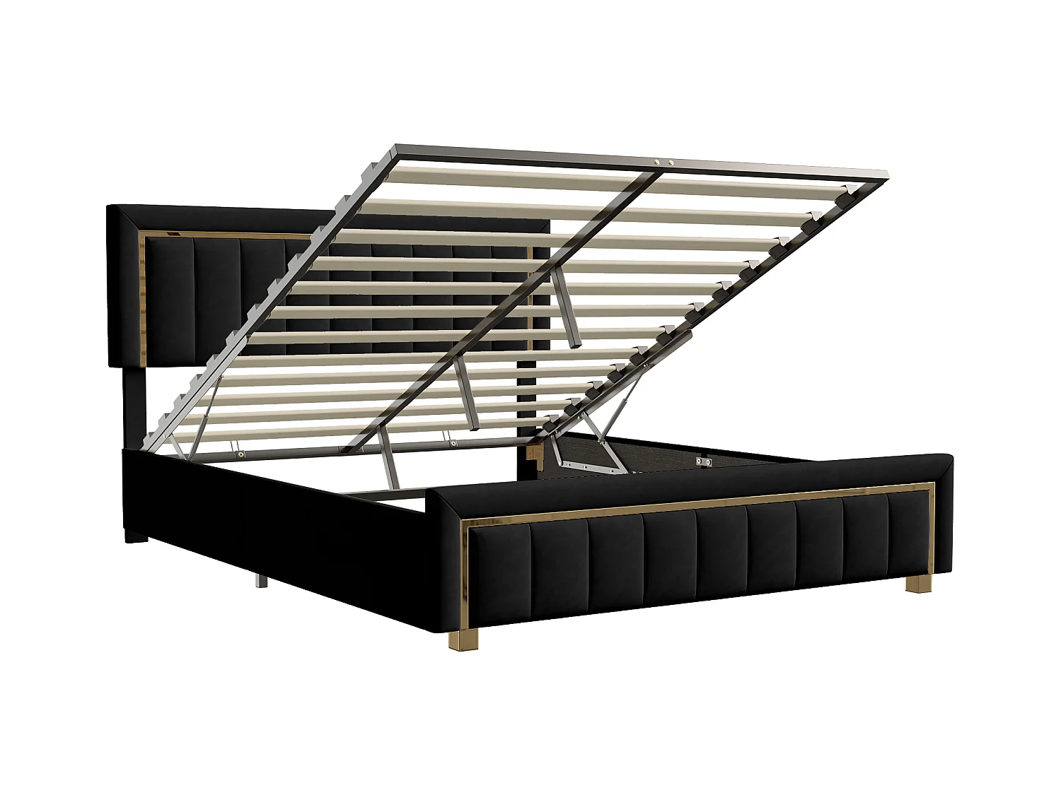 Gestoffeerd tweepersoonsbed, 160 x 200 cm, bedframe met hoofdbord en houten lattenbodem, zwart