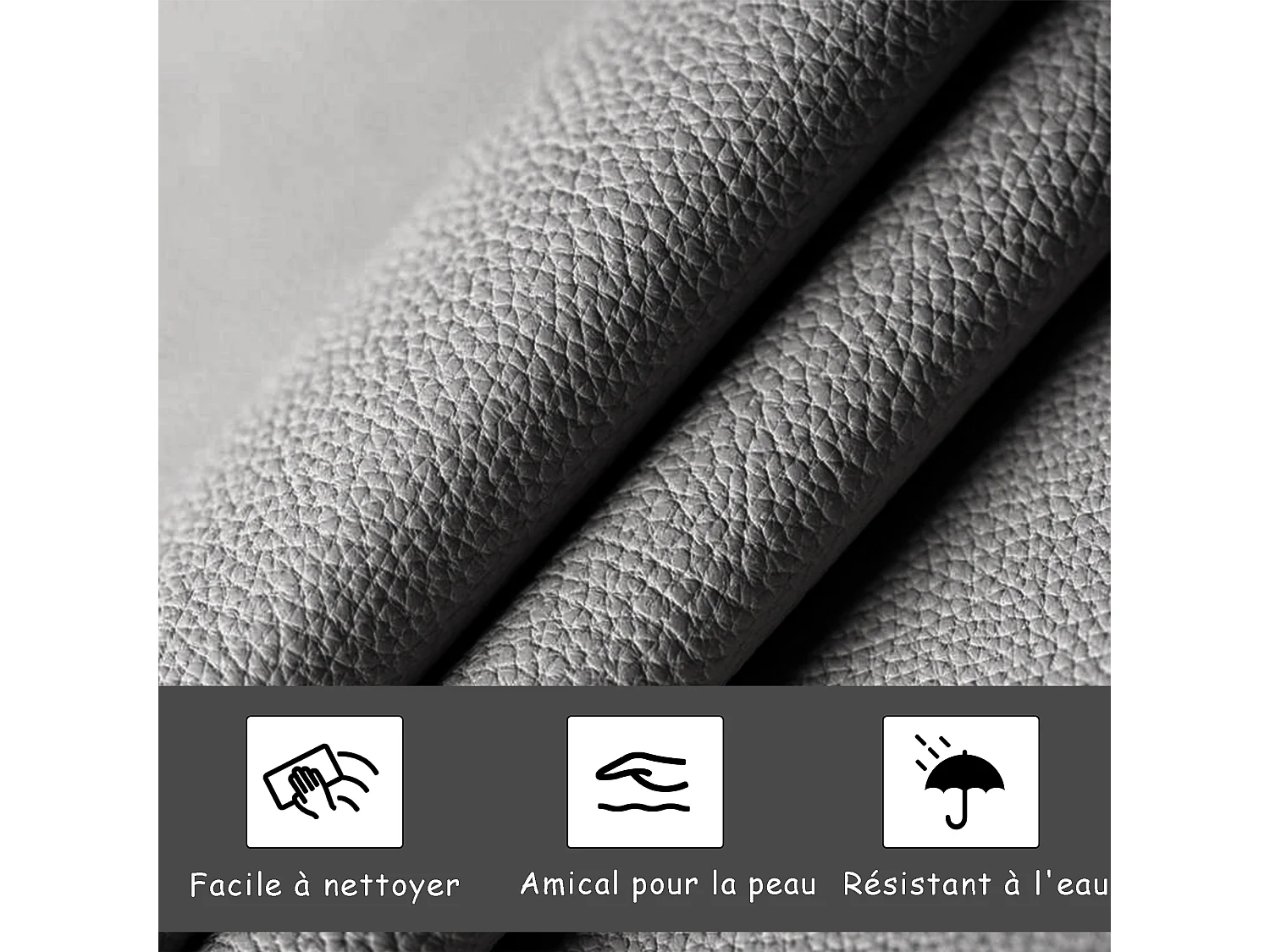 Cama de casal estofada 140x200 cm com iluminação LED, CAMA com estrado de ripas e arrumação, PU, Cinzento