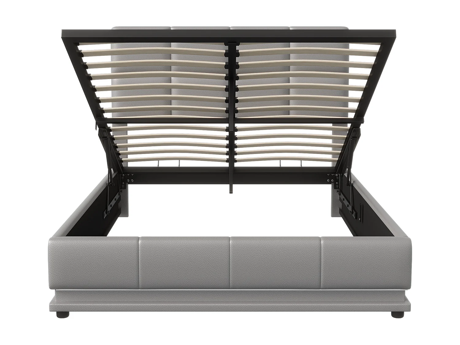 Cama de casal estofada 140x200 cm com iluminação LED, CAMA com estrado de ripas e arrumação, PU, Cinzento