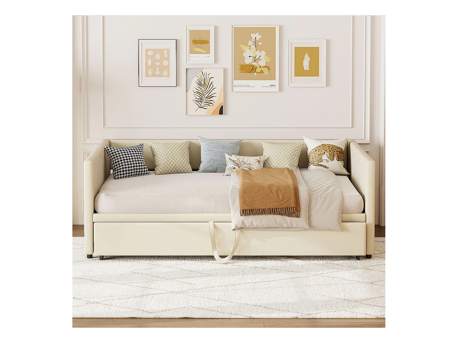 Canapé-lit 90/180 x 200 cm, lit de jour extensible avec sommier à lattes, canapé 2 places, beige