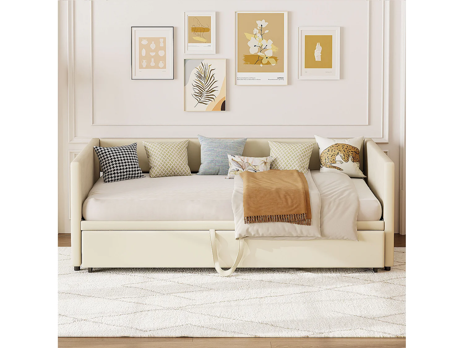 Divano letto 90/180 x 200 cm, divano letto estensibile con rete a doghe, divano 2 posti, beige