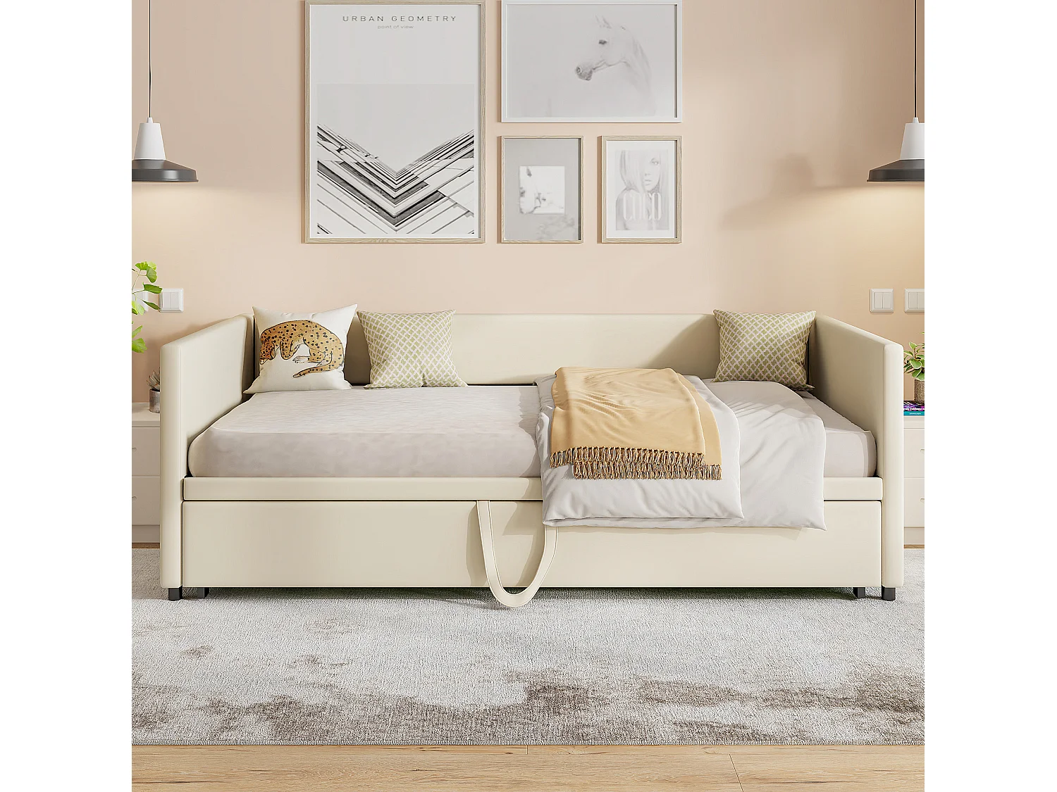 Divano letto 90/180 x 200 cm, divano letto estensibile con rete a doghe, divano 2 posti, beige