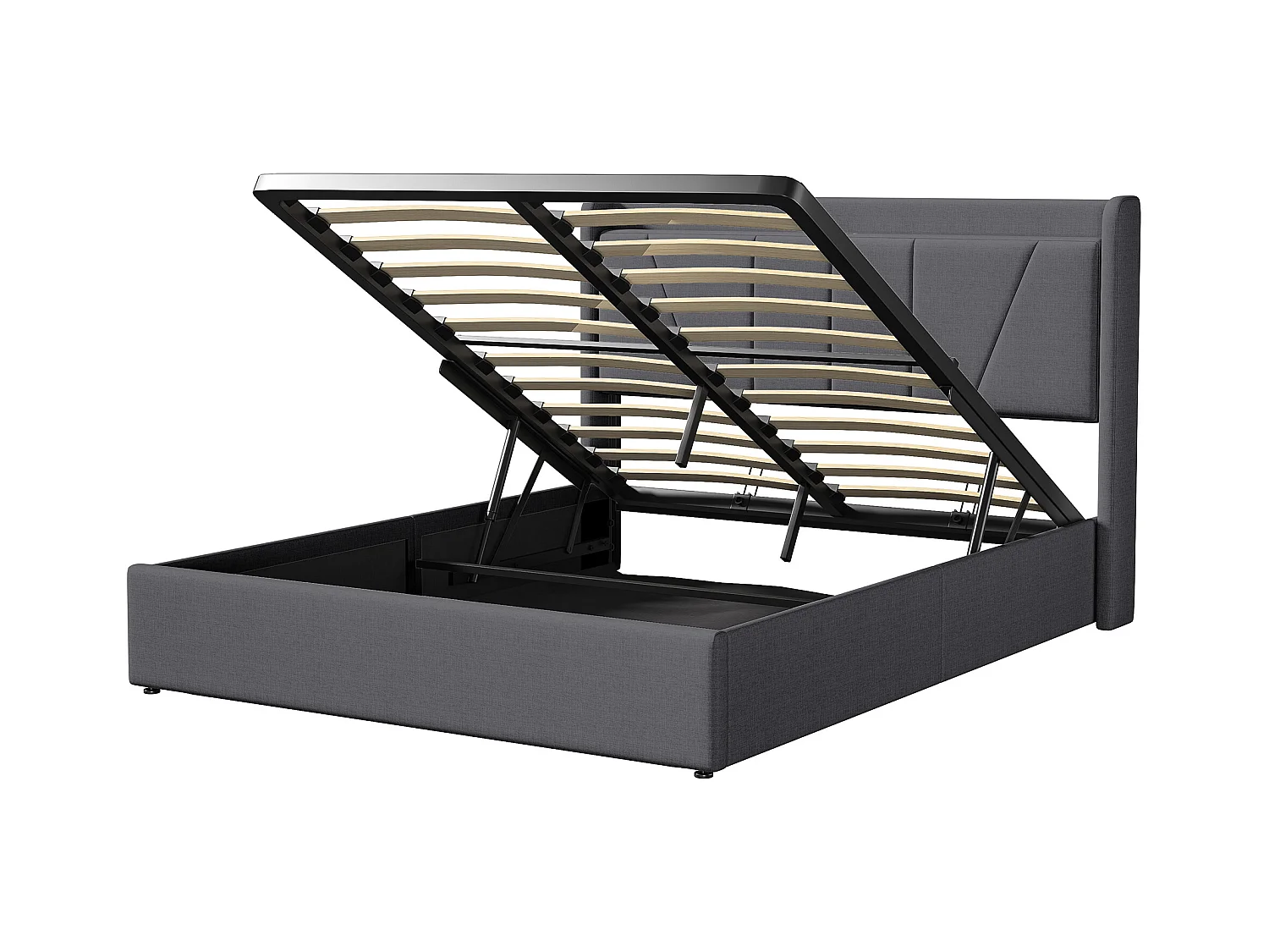 Lit double rembourré 160 x 200 cm, avec espace de rangement, cadre de lit avec USB/type C, Gris