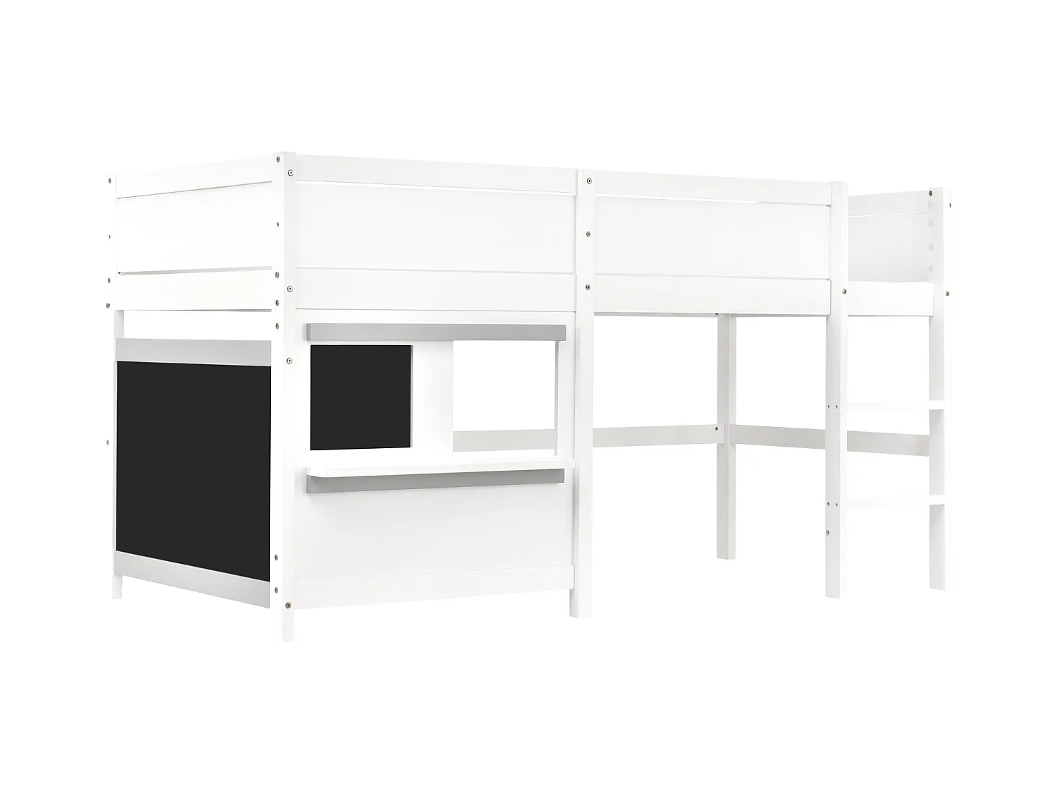 Beliche 90x200 cm com prancheta e escada, grades, estrutura em pinho maciço, branco