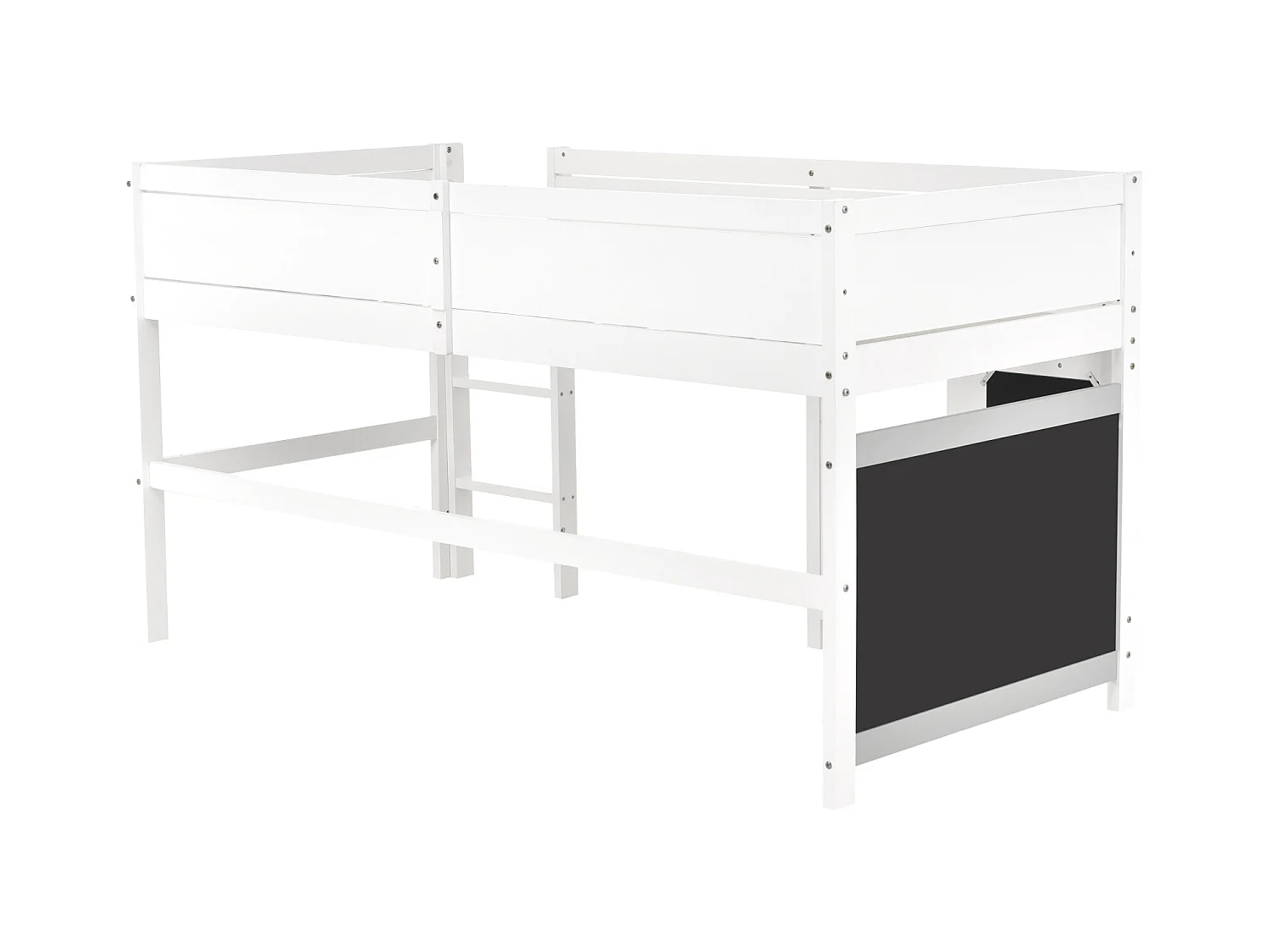 Beliche 90x200 cm com prancheta e escada, grades, estrutura em pinho maciço, branco