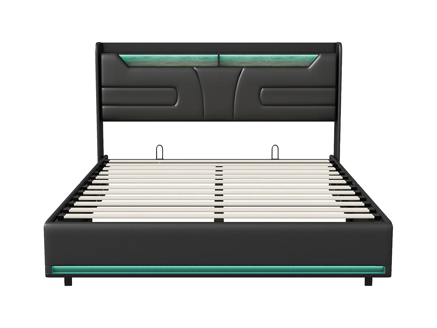 Lit Coffre 160 x 200 cm, avec LED et Port USB, Lit Double Rembourré avec Tete de lit, PU, Noir