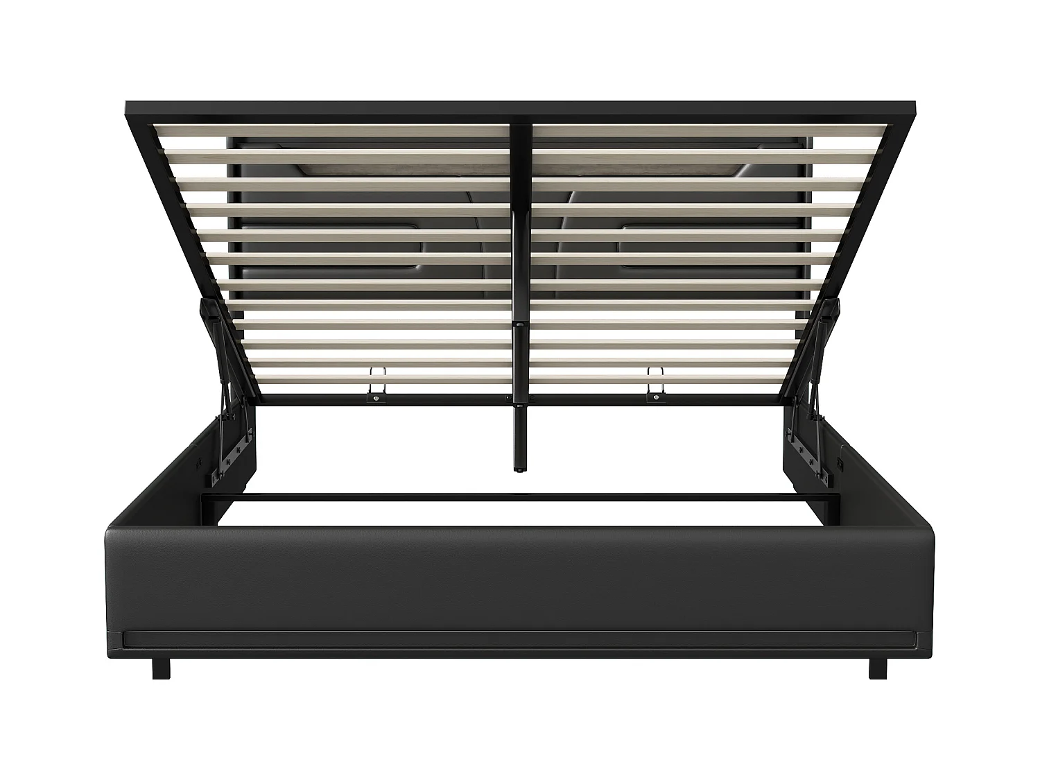 Lit Coffre 160 x 200 cm, avec LED et Port USB, Lit Double Rembourré avec Tete de lit, PU, Noir