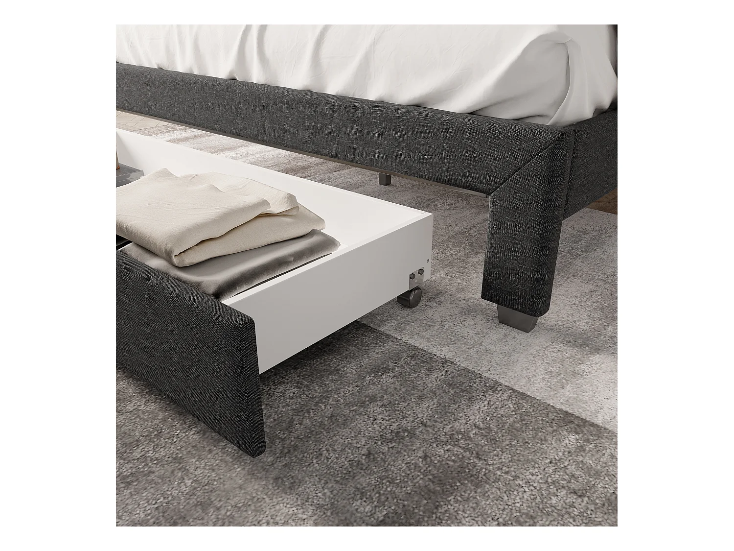 Cama de casal 180 x 200 cm, com LED e USB, gaveta de cama com gavetas, estrado de ripas, cinza escuro