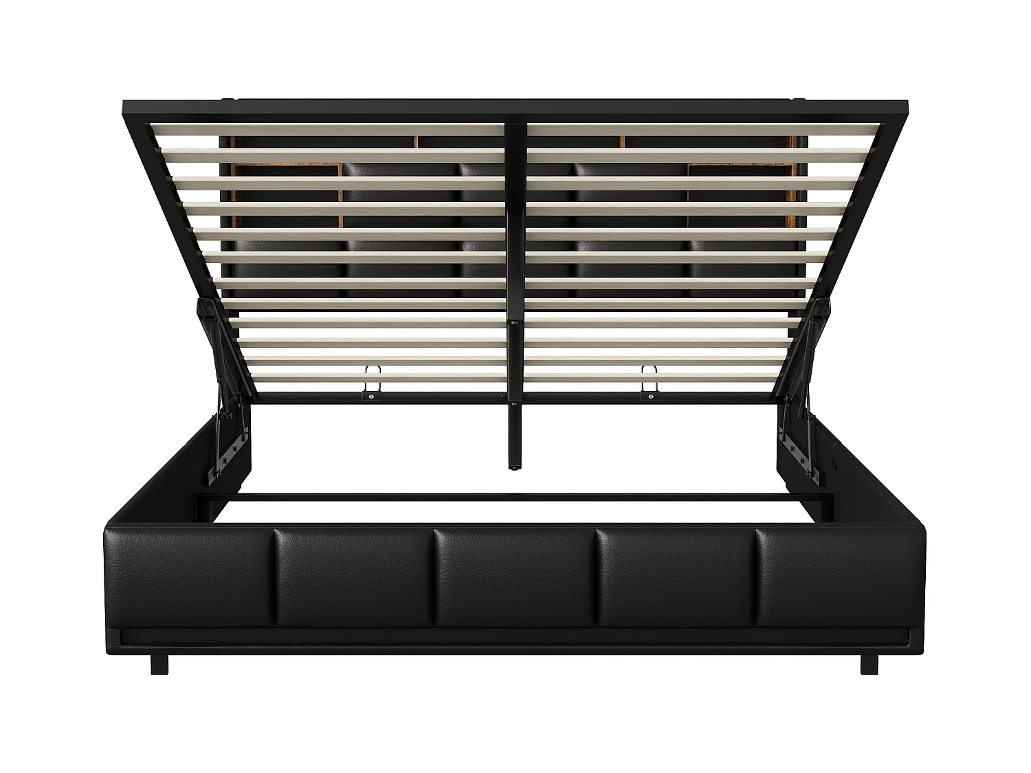 Opbergbed 160x200cm met onderstel, LED en USB en lattenbodem, oplaadfunctie, PU, zwart