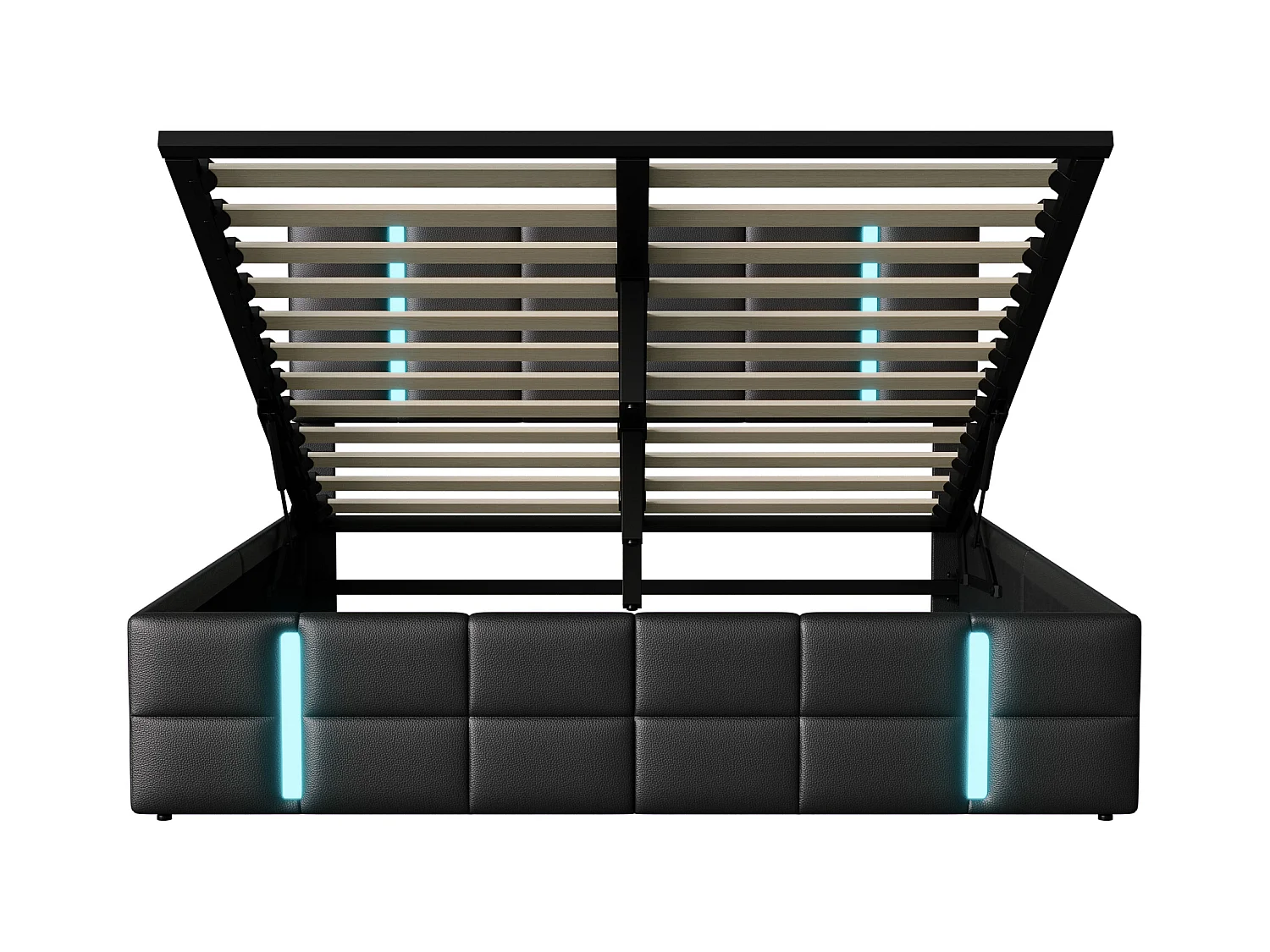 Letto matrimoniale imbottito 140 x 200 cm, con LED, struttura letto con telaio e rete a doghe, PU, Nero