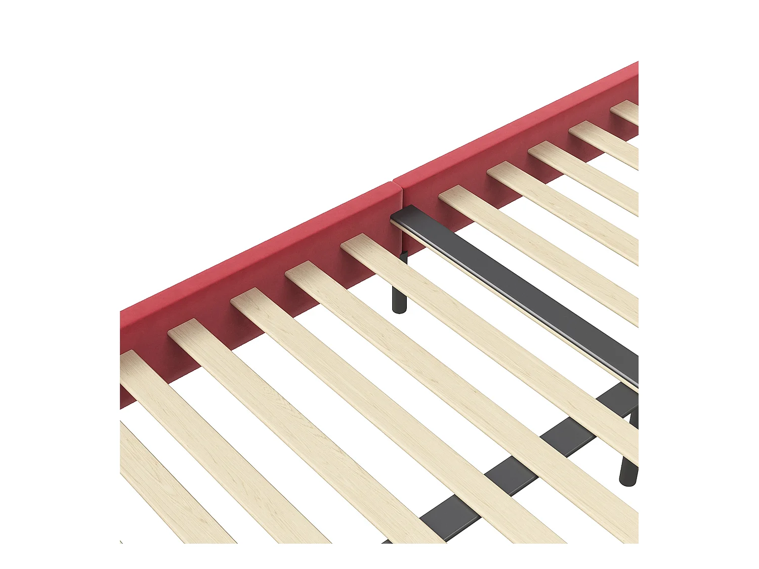 Gestoffeerd bed 140 x 200 cm, tweepersoonsbed met bloemblaadjeshoofdeinde en lattenbodem, fluweel, rood