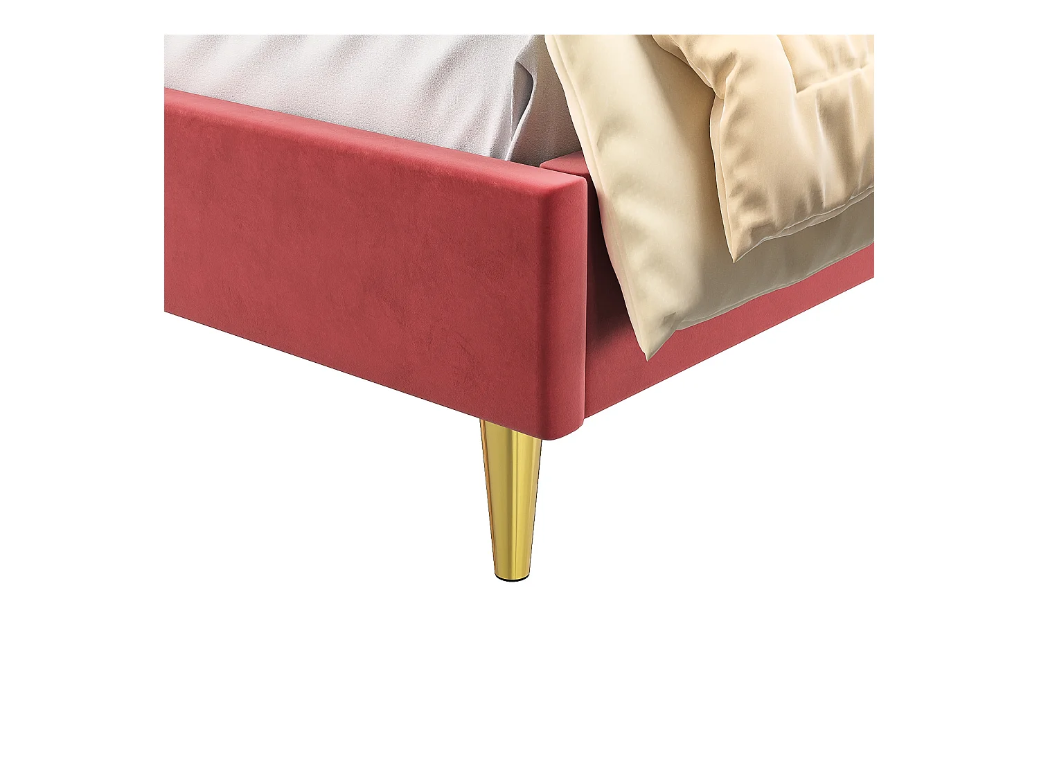 Letto imbottito 140 x 200 cm, letto matrimoniale con testiera a petalo e rete a doghe, velluto, rosso