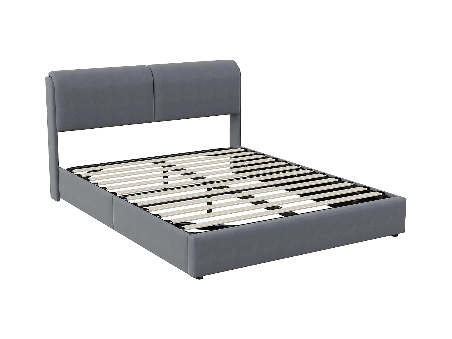 Cama de 140 x 200 cm con cabecero, LED, somier de láminas, terciopelo gris
