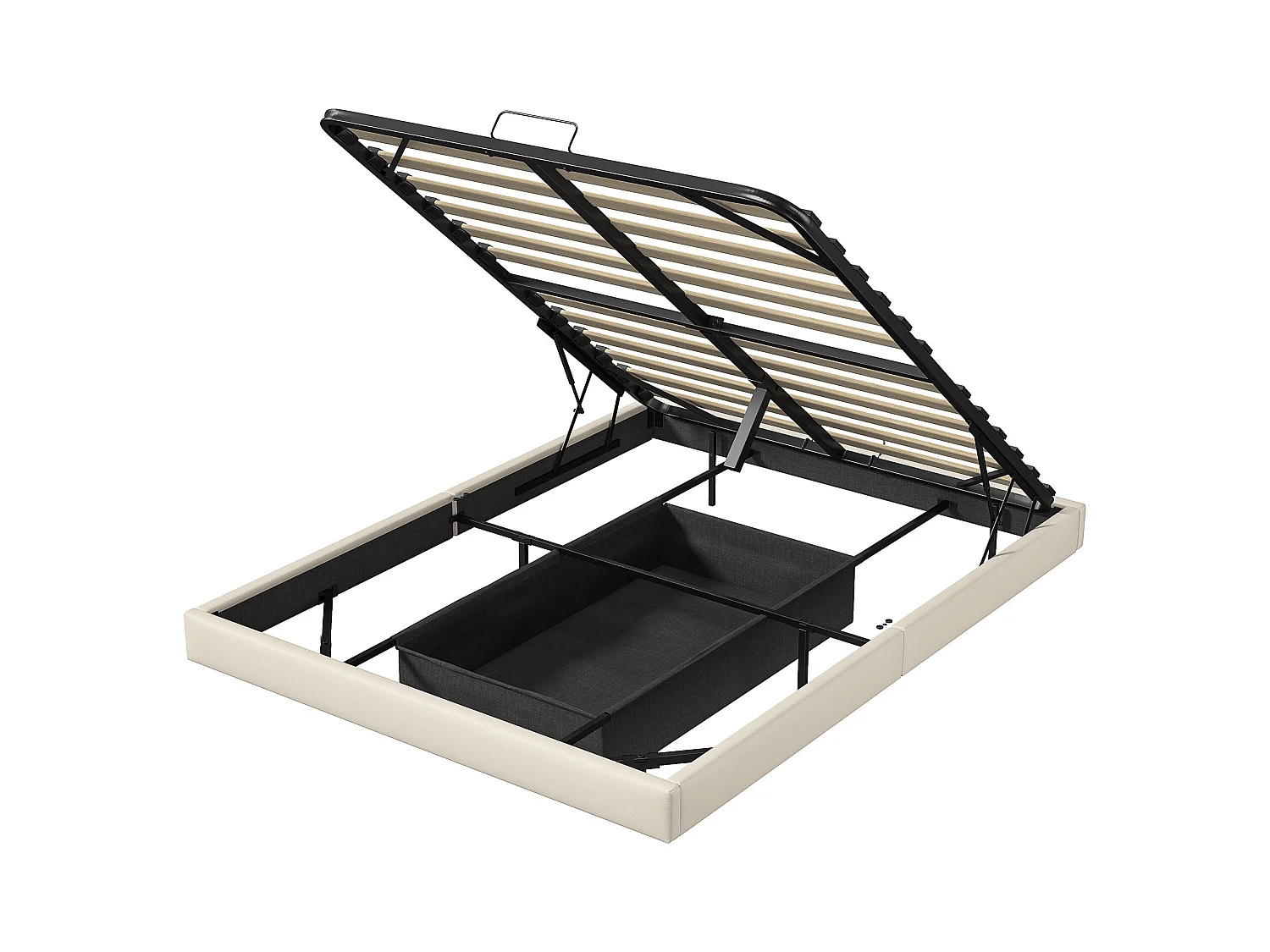 Lit 160x200 cm, Lit Flottant avec LED et Espace de Rangement, Cadre de Lit sans Tête de Lit,Beige