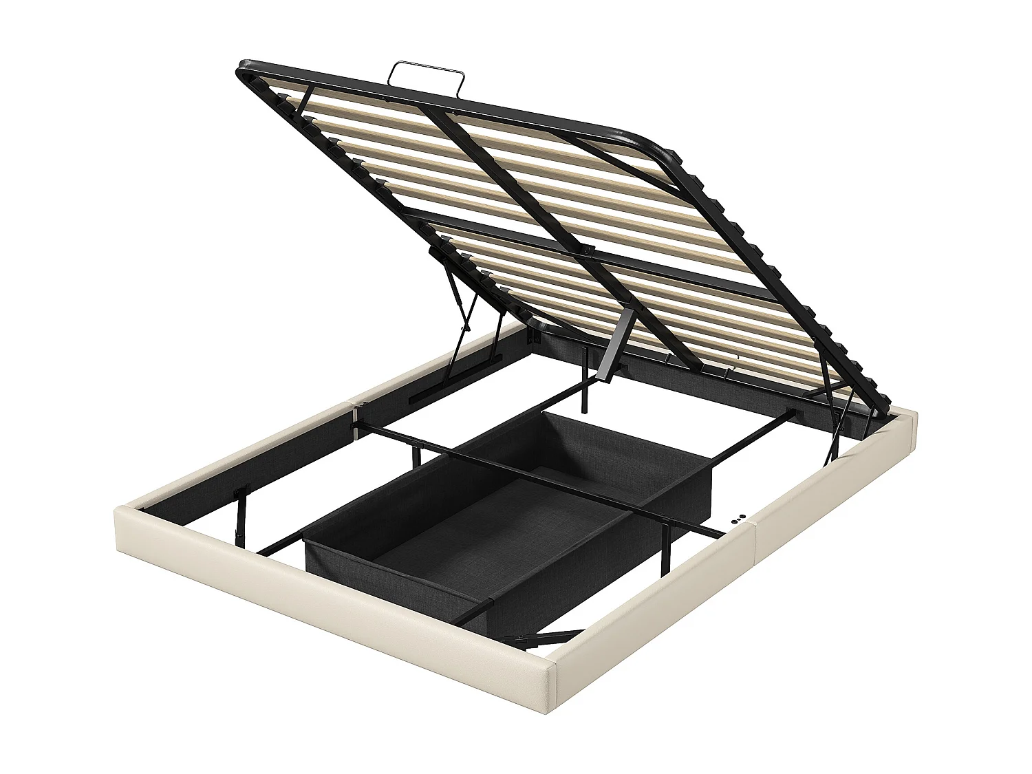 Lit 160x200 cm, Lit Flottant avec LED et Espace de Rangement, Cadre de Lit sans Tête de Lit,Beige